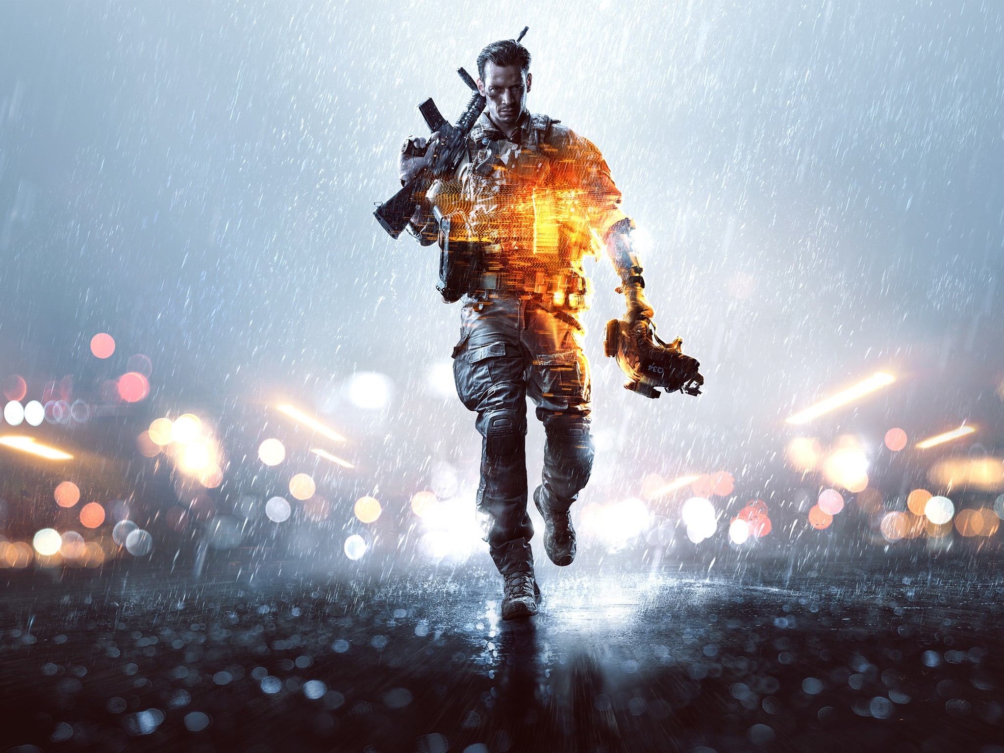 Battlefield 4, Soldato, Pioggia, Bokeh, Notte, Full HD, wallpaper per tablet