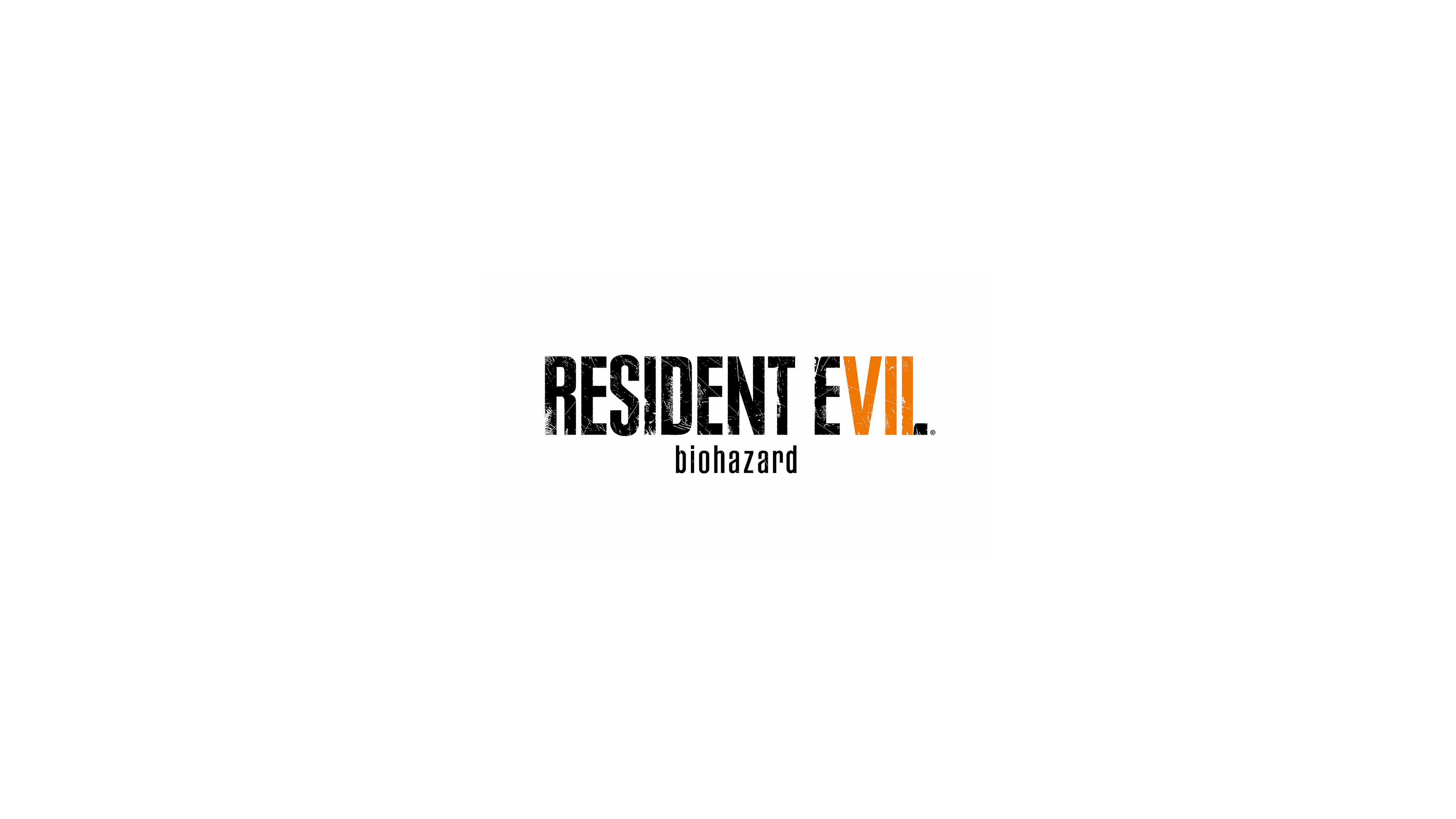 Resident Evil 7: Biohazard, Logo, Sfondo bianco, Minimalismo, 4K, wallpaper per computer