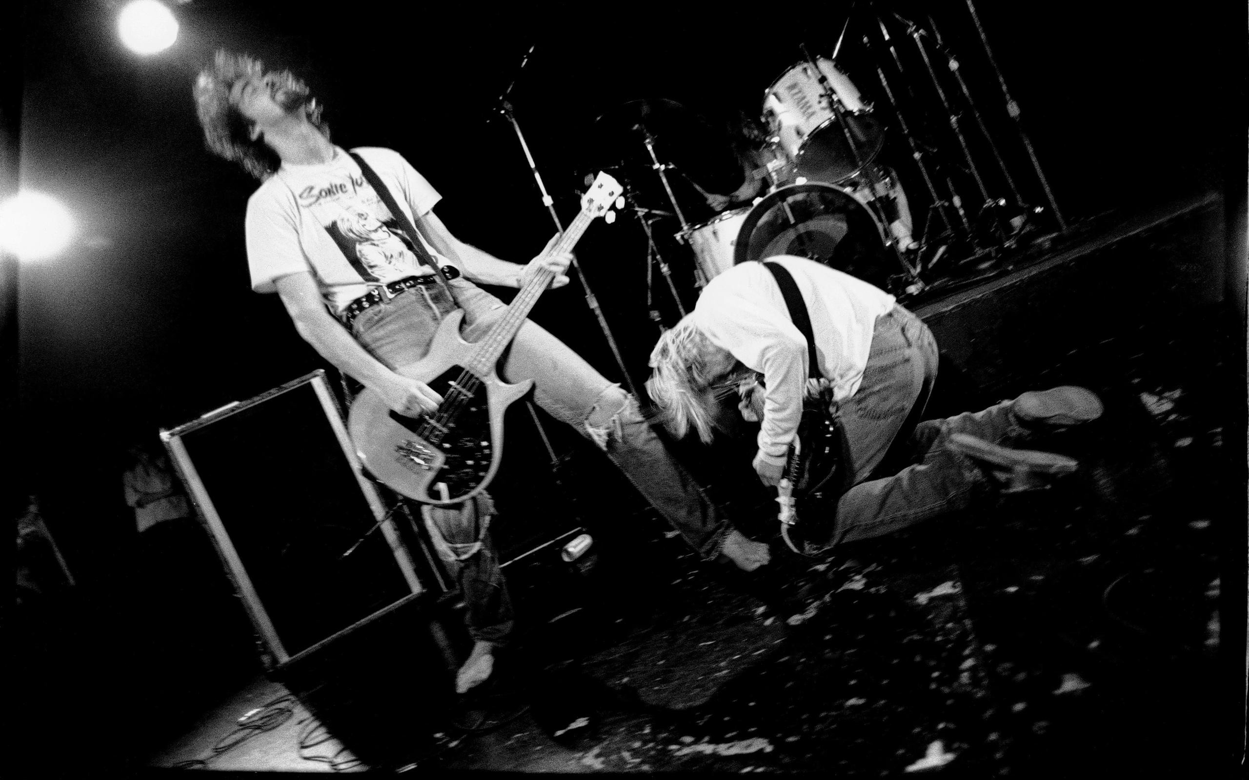 Kurt Cobain, Nirvana, Concerto, Batteria, Bianco e nero, 2K, wallpaper per portatile