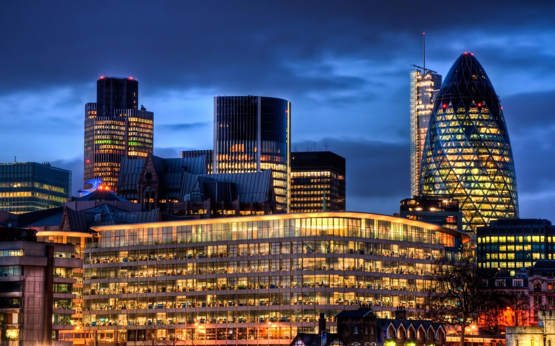 The Gherkin, City di Londra, Grattacieli, Londra, Crepuscolo, 1920x1200, immagine di sfondo