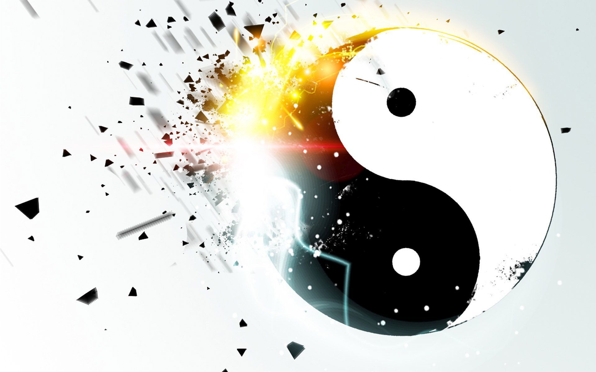 Yin e yang, Esplosione, Frammenti, Sfondo bianco, 1920x1200, wallpaper desktop