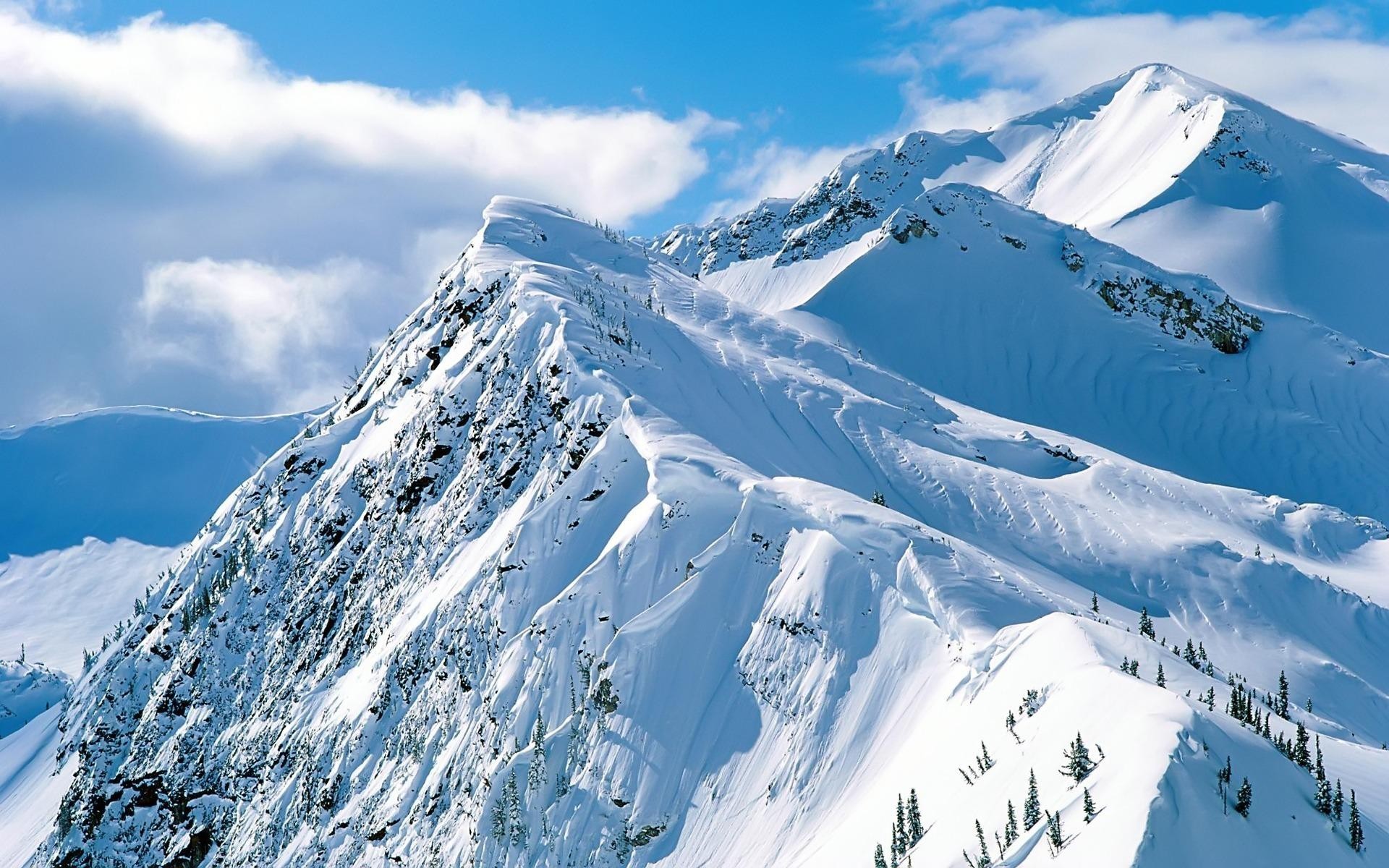 Vetta innevata, Cresta, Neve, Cielo azzurro, Alta montagna, Full HD, wallpaper per portatile