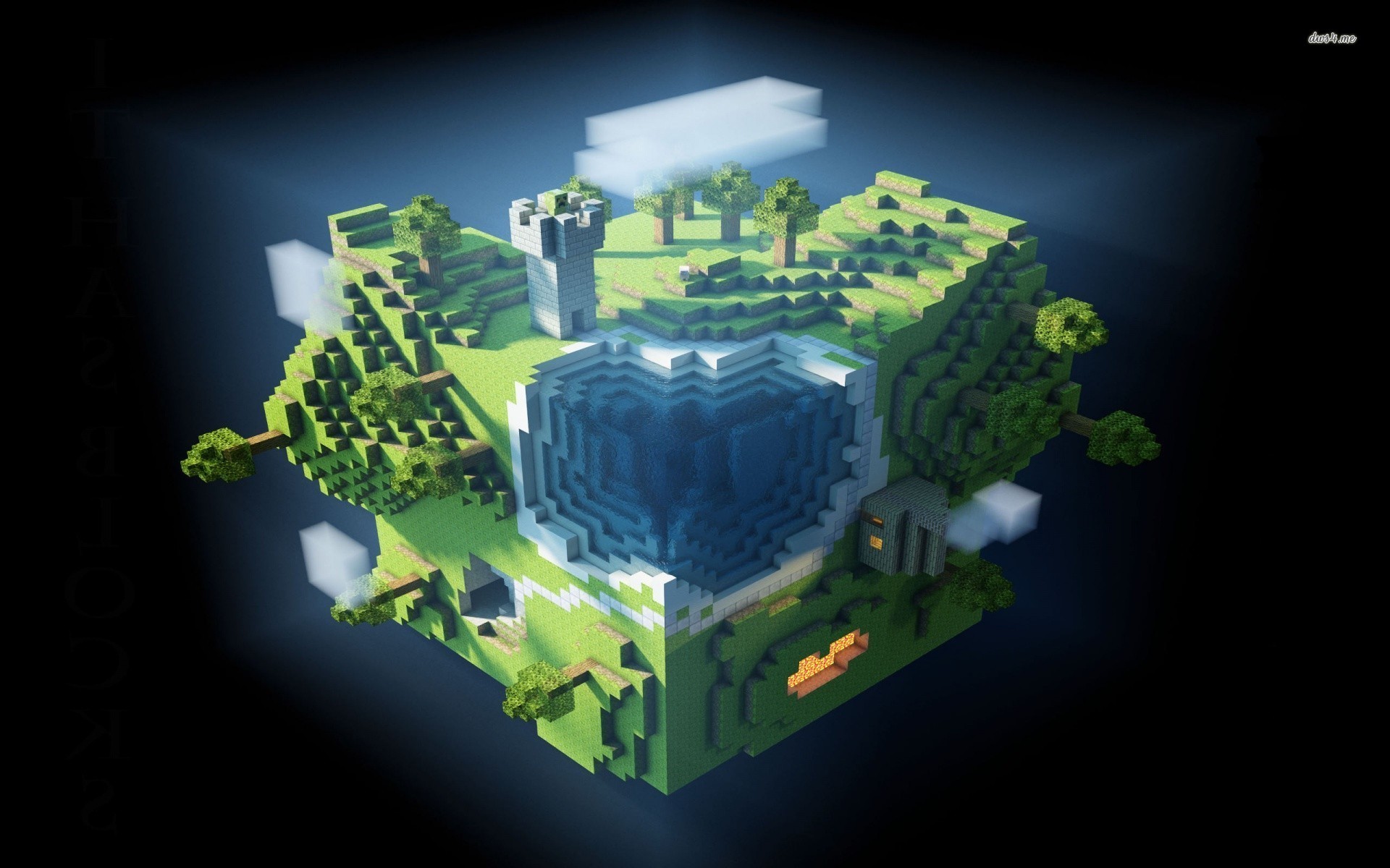 Minecraft, Pianeta cubico, Spazio, Rendering 3D, 1920x1200, immagine di sfondo
