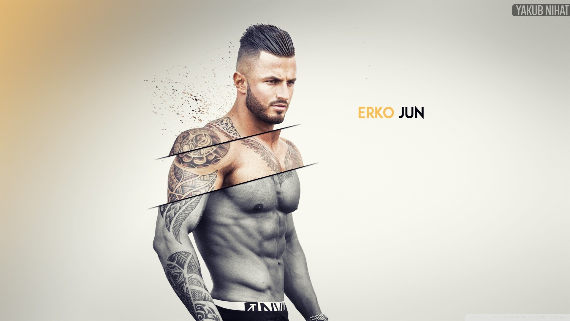 Erko Jun, Modello fitness, Tatuaggi, Addominali, Full HD, sfondo Windows 11