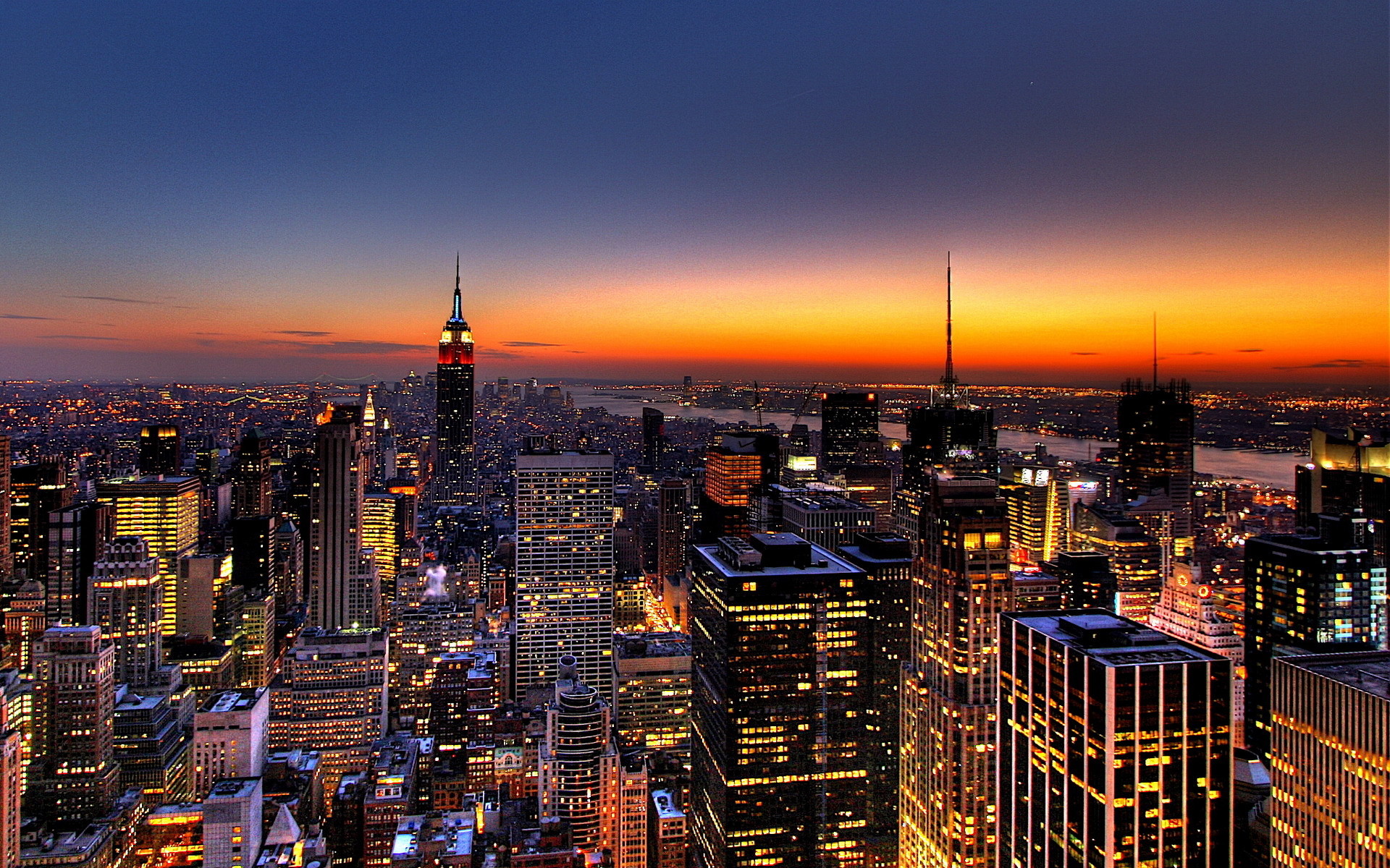Empire State Building, New York, Manhattan, Skyline, Tramonto, 16:10 Full HD, sfondo widescreen