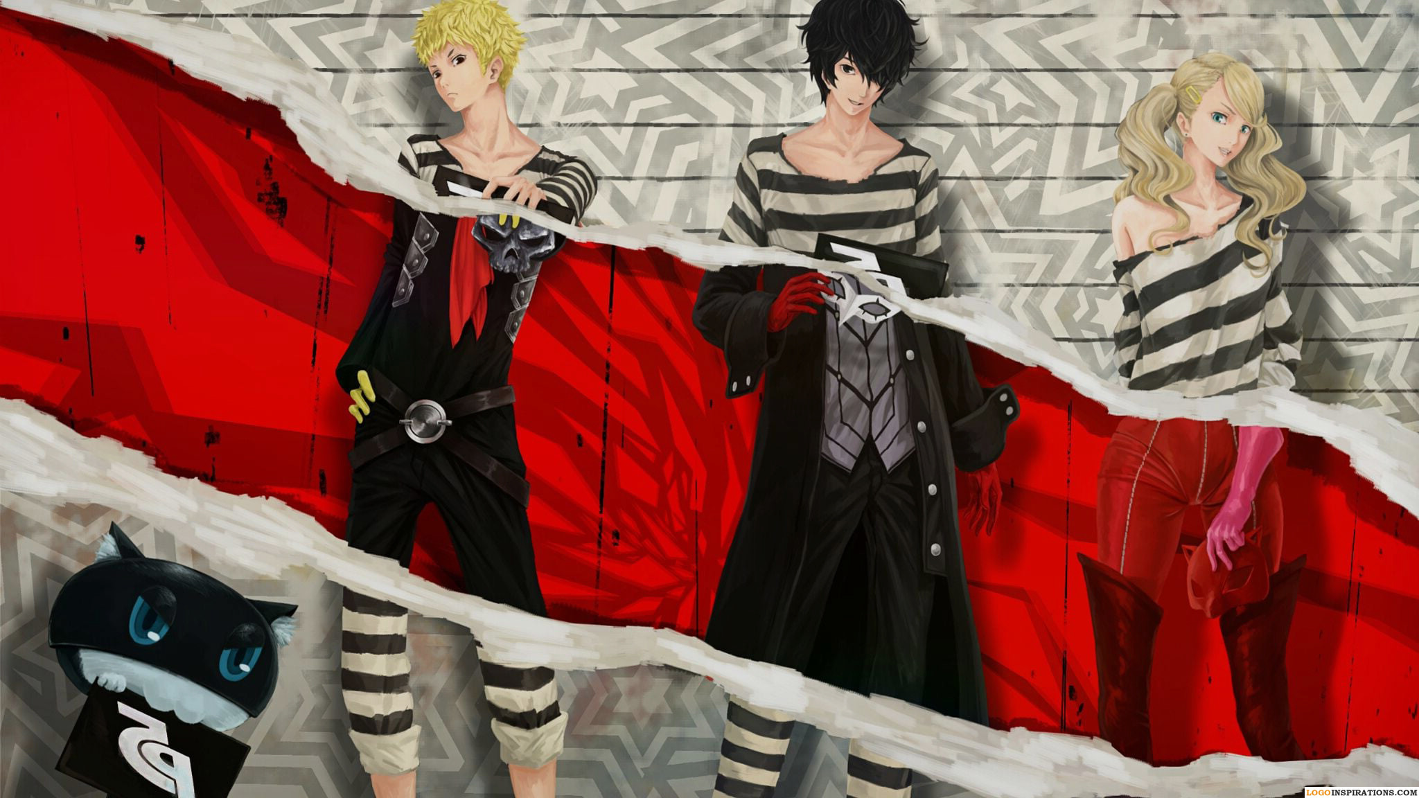 Joker, Ann Takamaki, Ryuji Sakamoto, Morgana, Persona 5, Prigione, sfondo widescreen Full HD