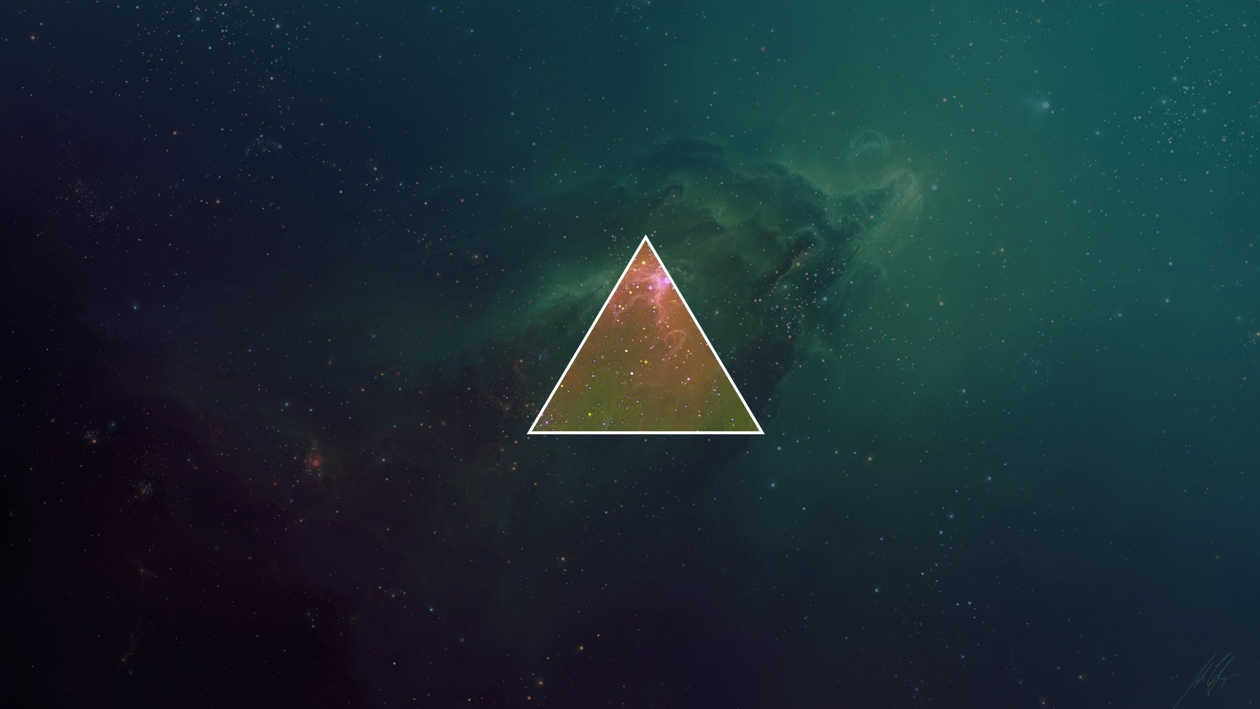 Triangolo, Galassia, Spazio, Verde scuro, 2560x1440, immagine di sfondo