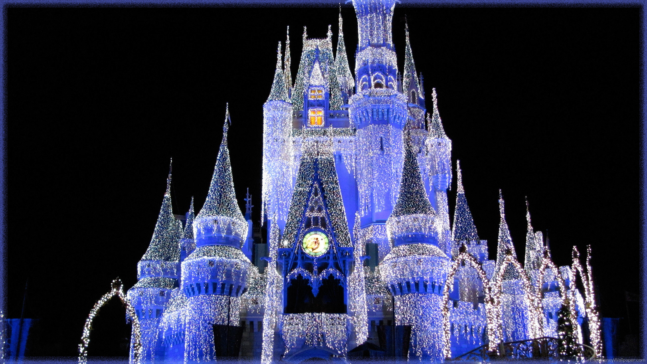 Castello di Cenerentola, Walt Disney World, Luci natalizie, Notte, sfondo 2K per PC