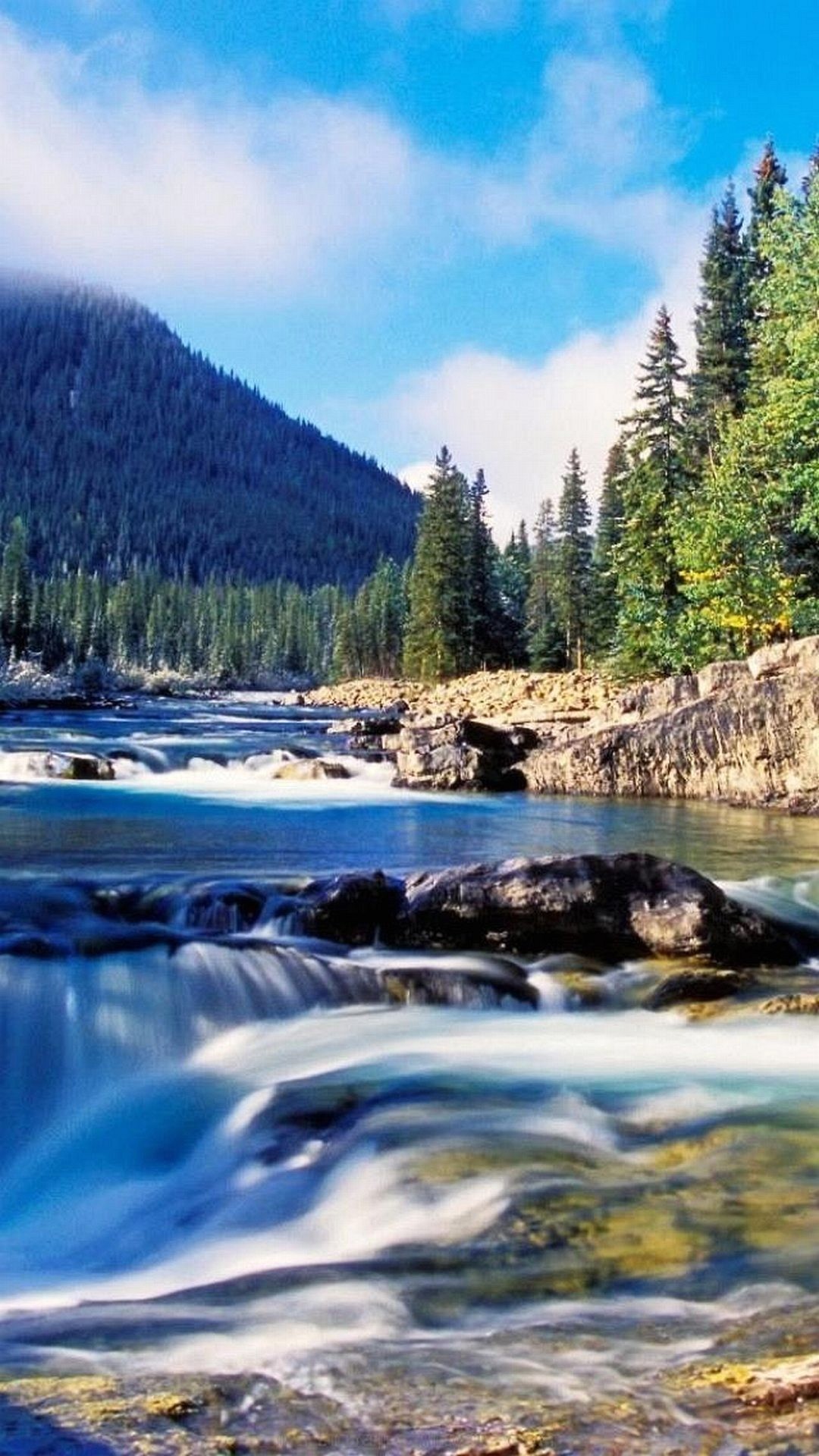 Fiume, Rapide, Foresta, Montagne, Full HD, sfondo per smartphone