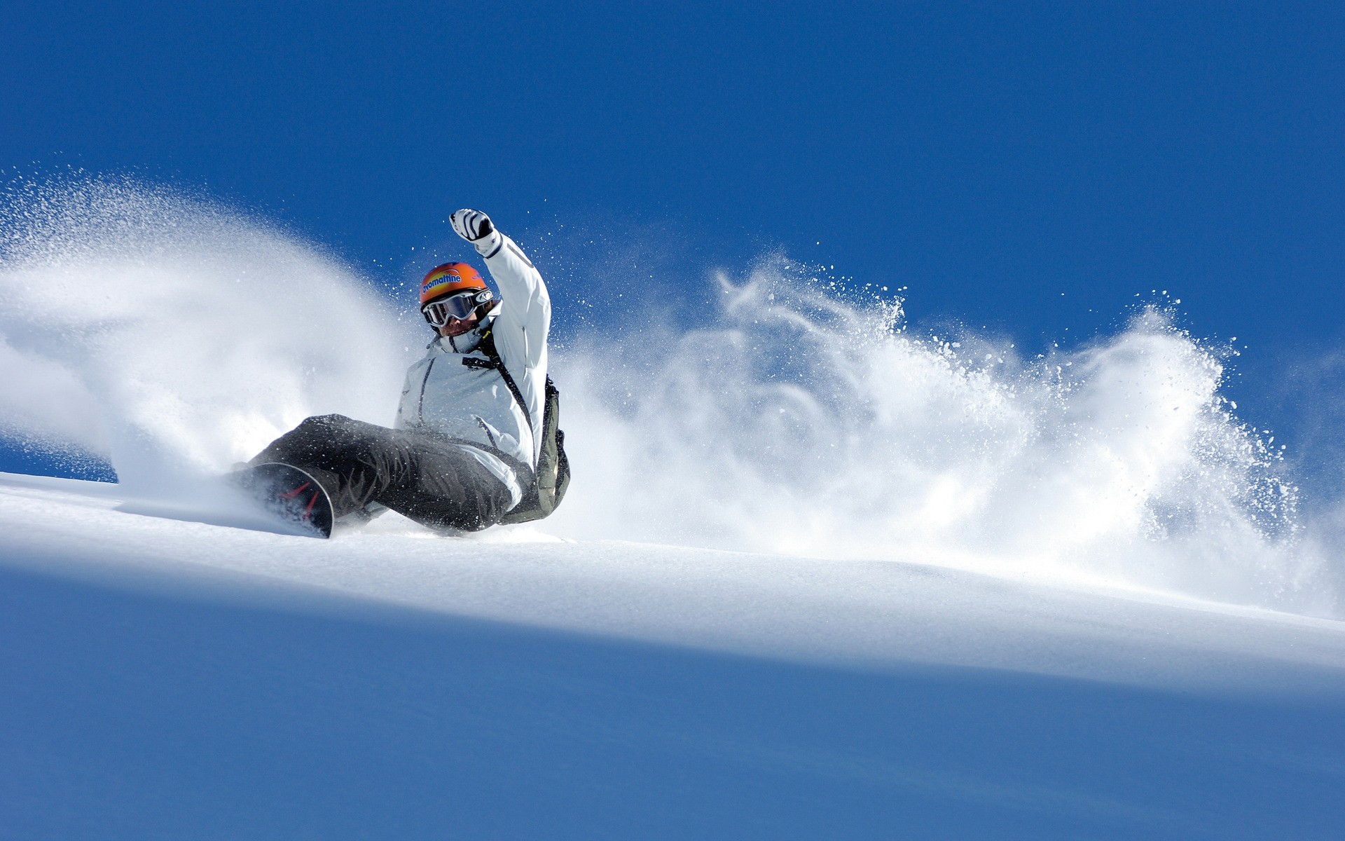Snowboard, Neve fresca, Cielo blu, 16:10 Full HD, sfondo widescreen