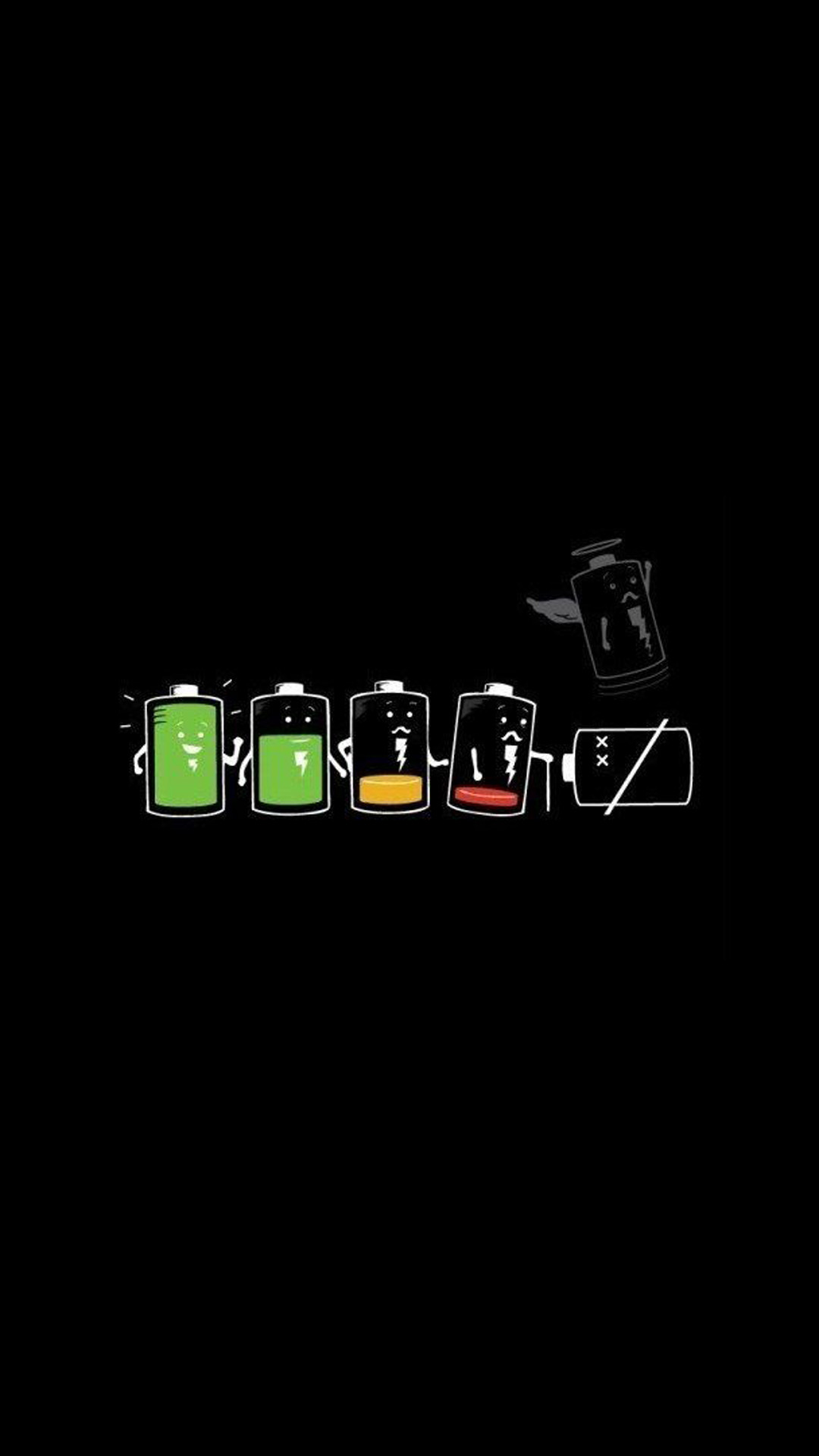 Batterie, Sfondo nero, Minimalismo, Umorismo, schermata Home iPhone