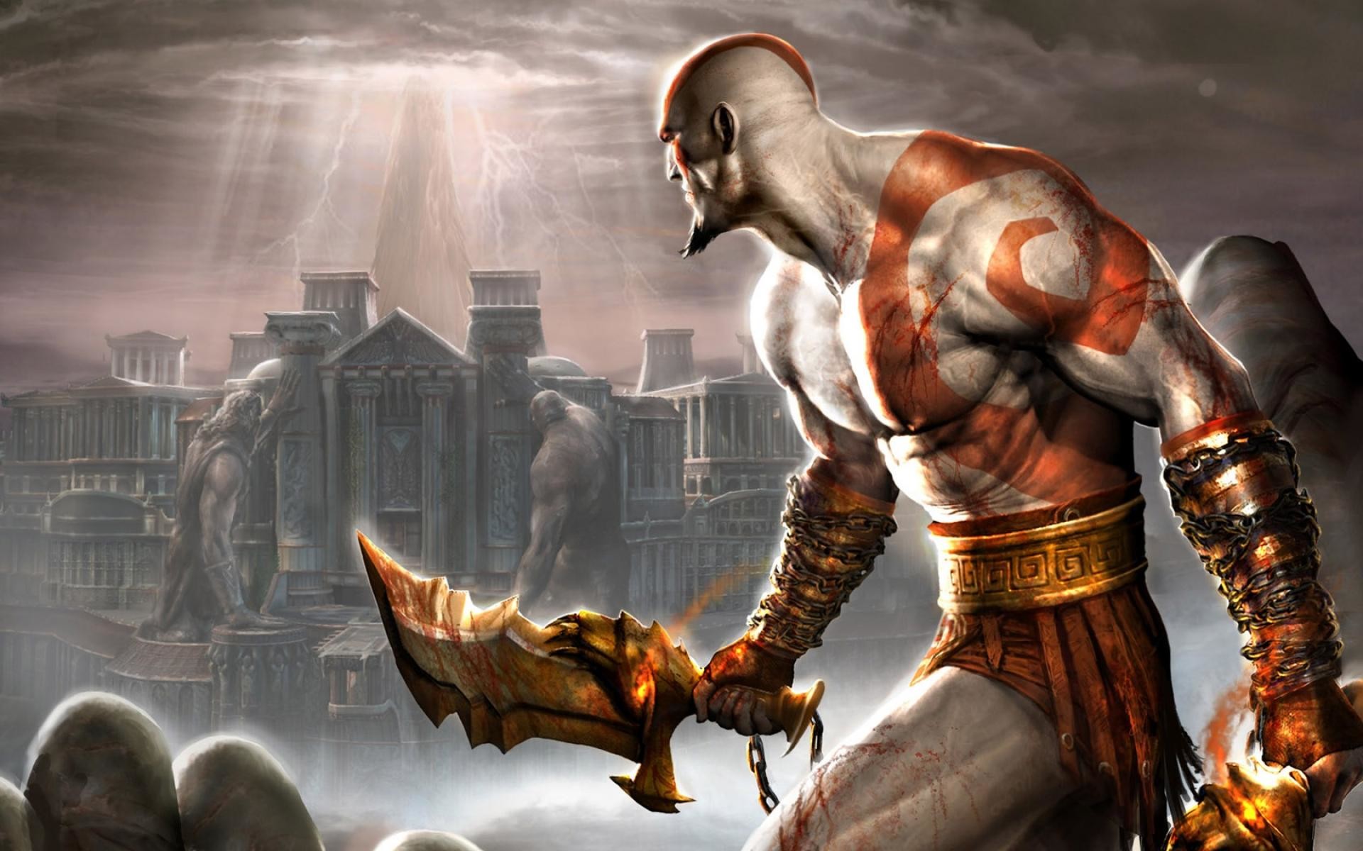 Kratos, God of War, Lame del Caos, Tempio greco, 16:10 Full HD, wallpaper widescreen