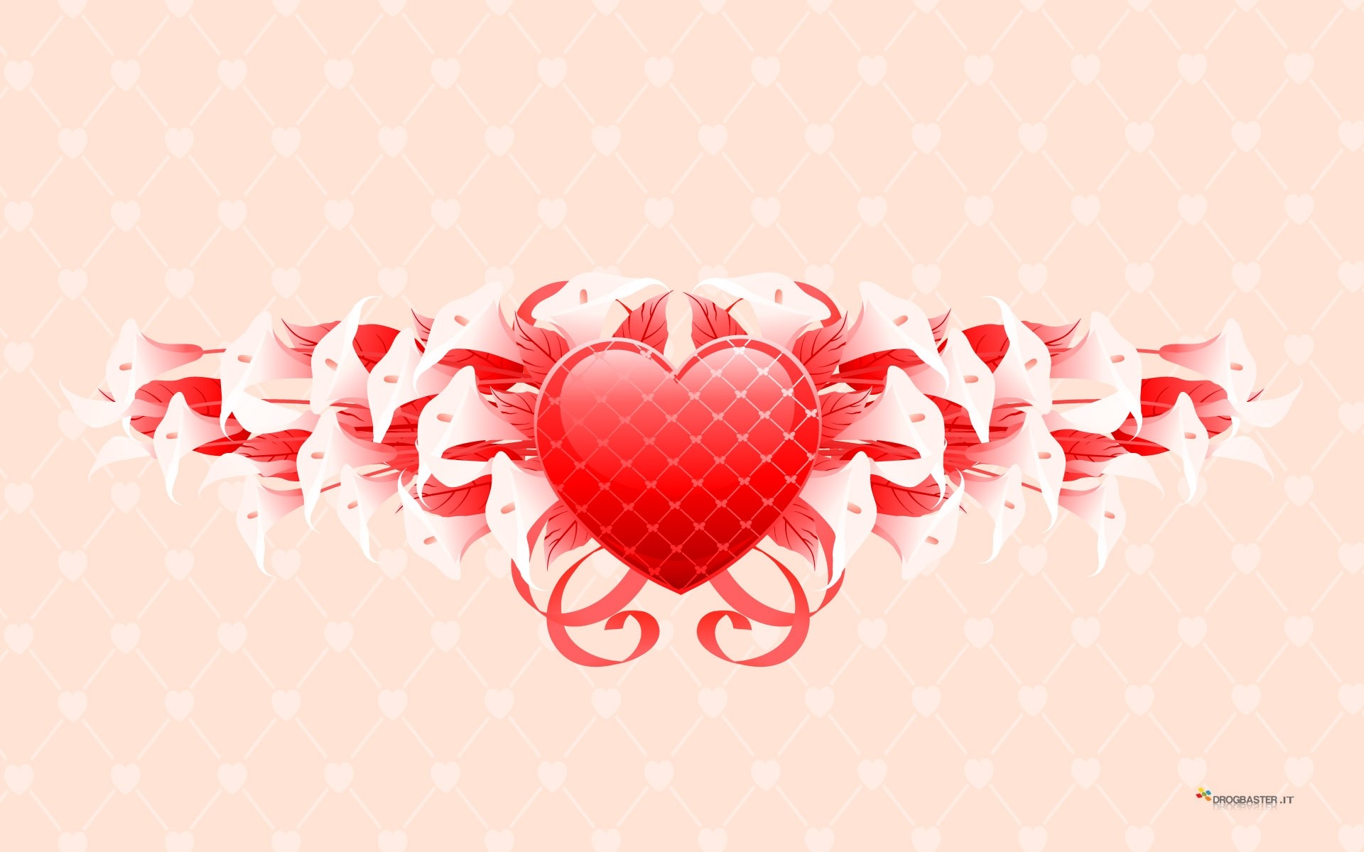 Cuore rosso, Ornamento, Ali decorative, Sfondo pesca, 16:10 Full HD, wallpaper widescreen