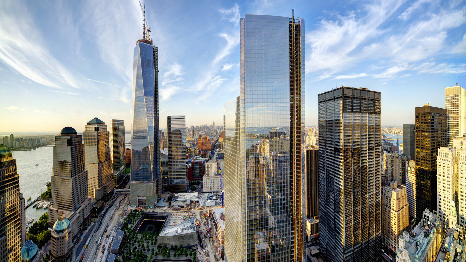 One World Trade Center, Lower Manhattan, Grattacieli, Vista aerea, sfondo desktop 1080p