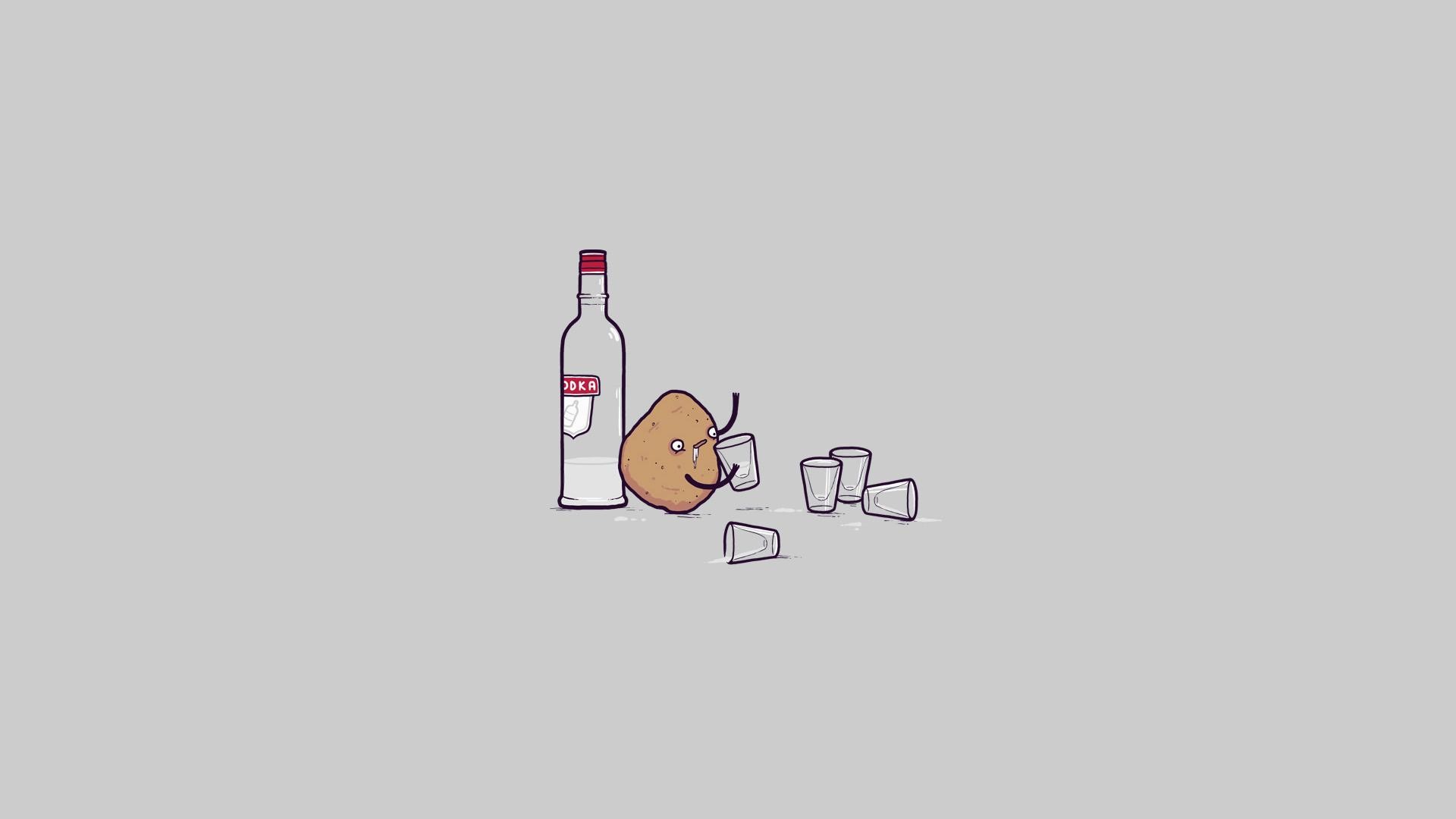 Minimalismo, Vodka, Bicchieri, Illustrazione, 16:9 Full HD, sfondo widescreen