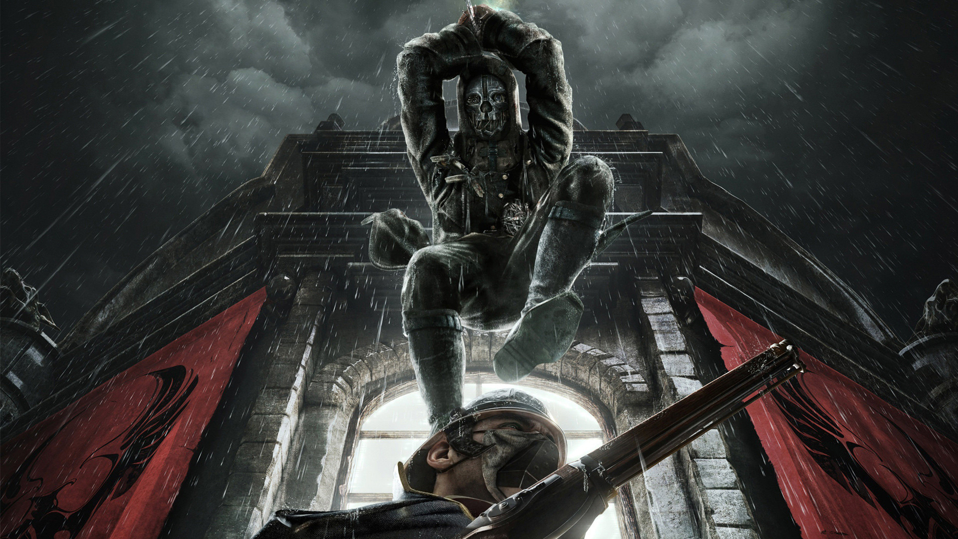 Corvo Attano, Dishonored, Tetto, Guardia, Full HD 1080p, sfondo desktop