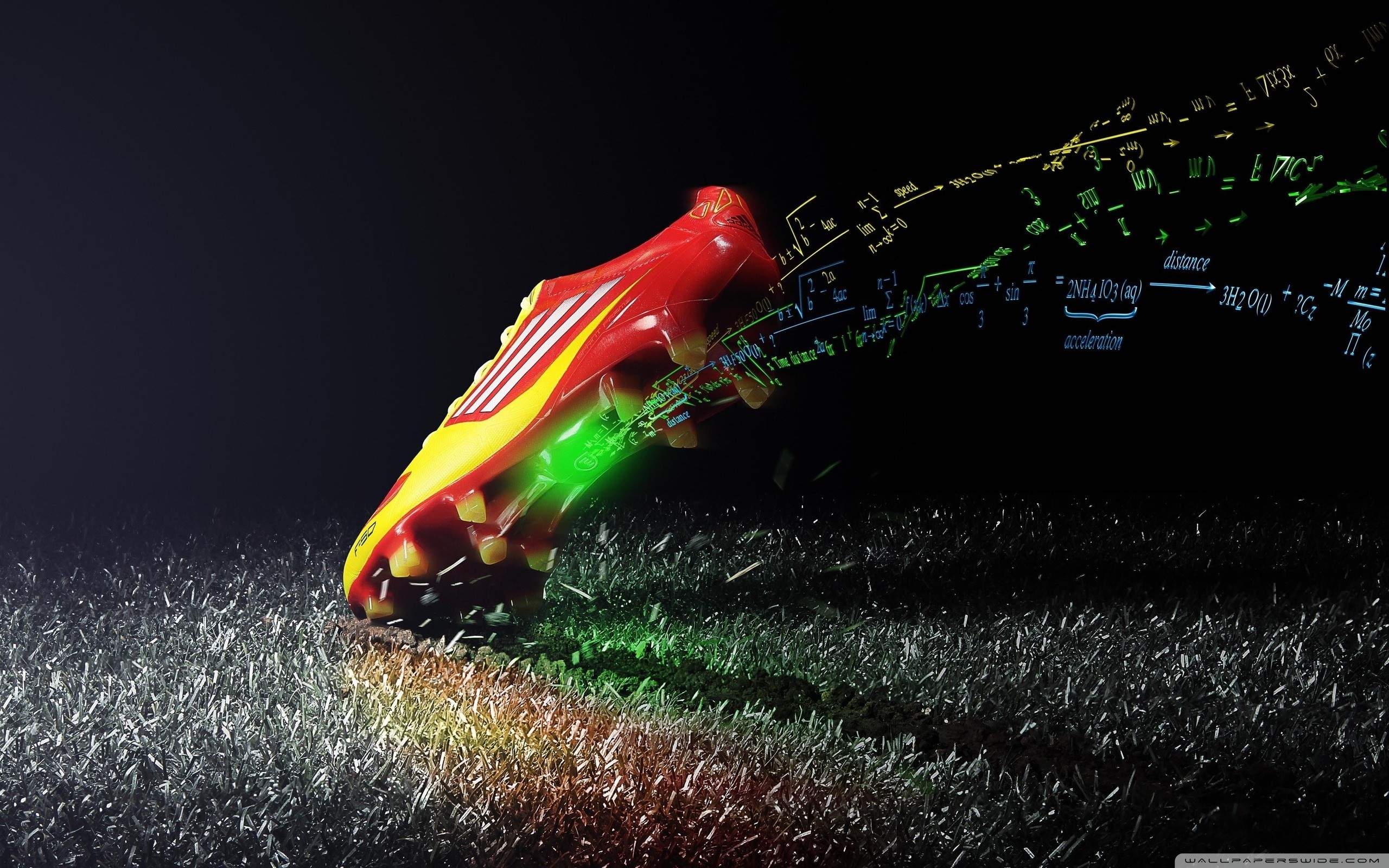 Scarpa Adidas, Scarpa da calcio, Note musicali, Sfondo nero, 2560x1600, wallpaper desktop