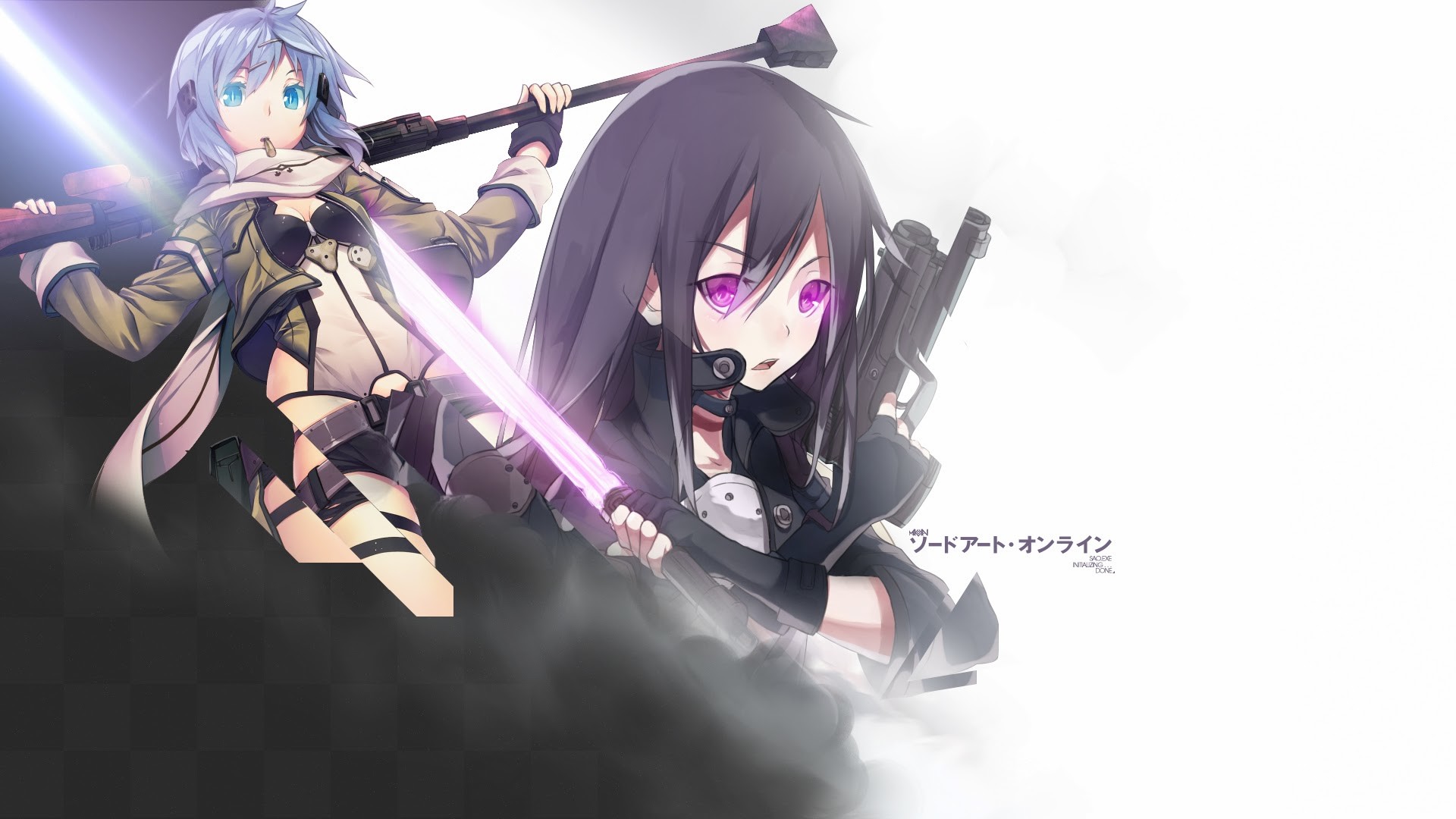 Sinon, Kirito, Sword Art Online II, Spada laser, Fucile, Full HD, sfondo per portatile
