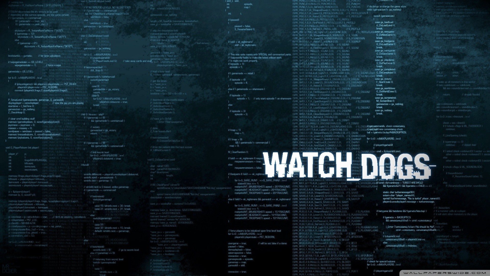 Watch Dogs, Logo, Codice, Blu, Full HD, sfondo per portatile