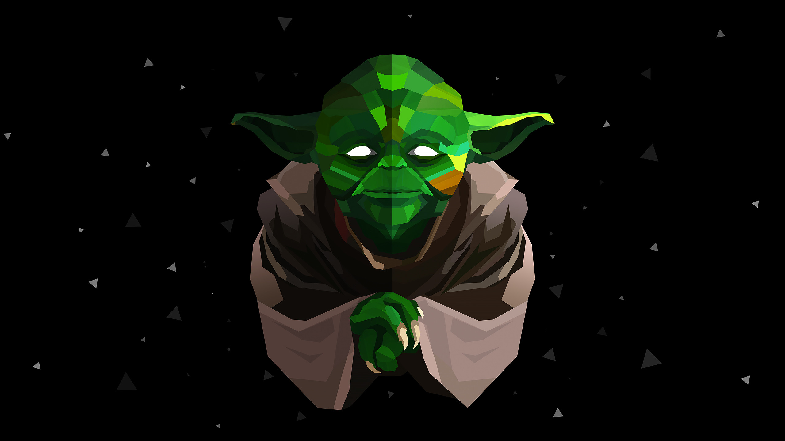 Yoda, Star Wars, Low poly, Sfondo nero, 2K, wallpaper per portatile