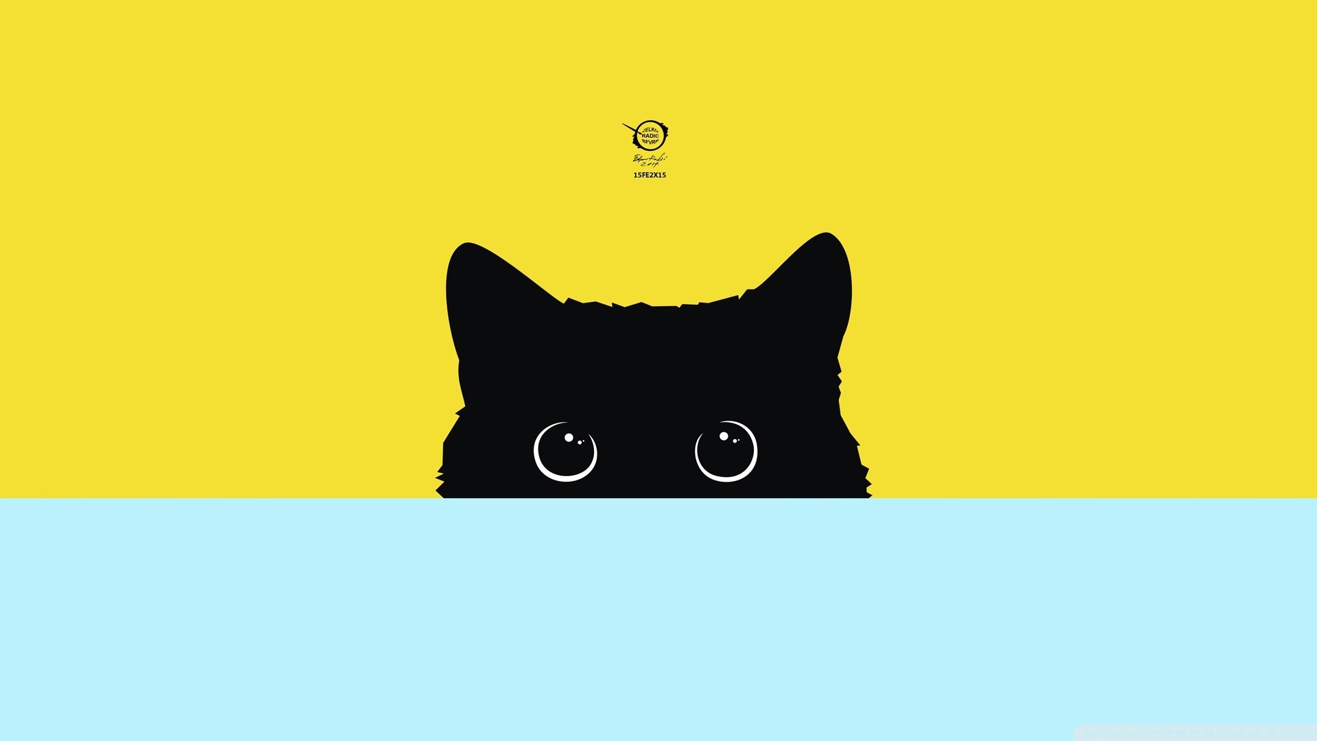 Gatto nero, Occhi, Giallo, Flat design, 16:9 Full HD, sfondo widescreen