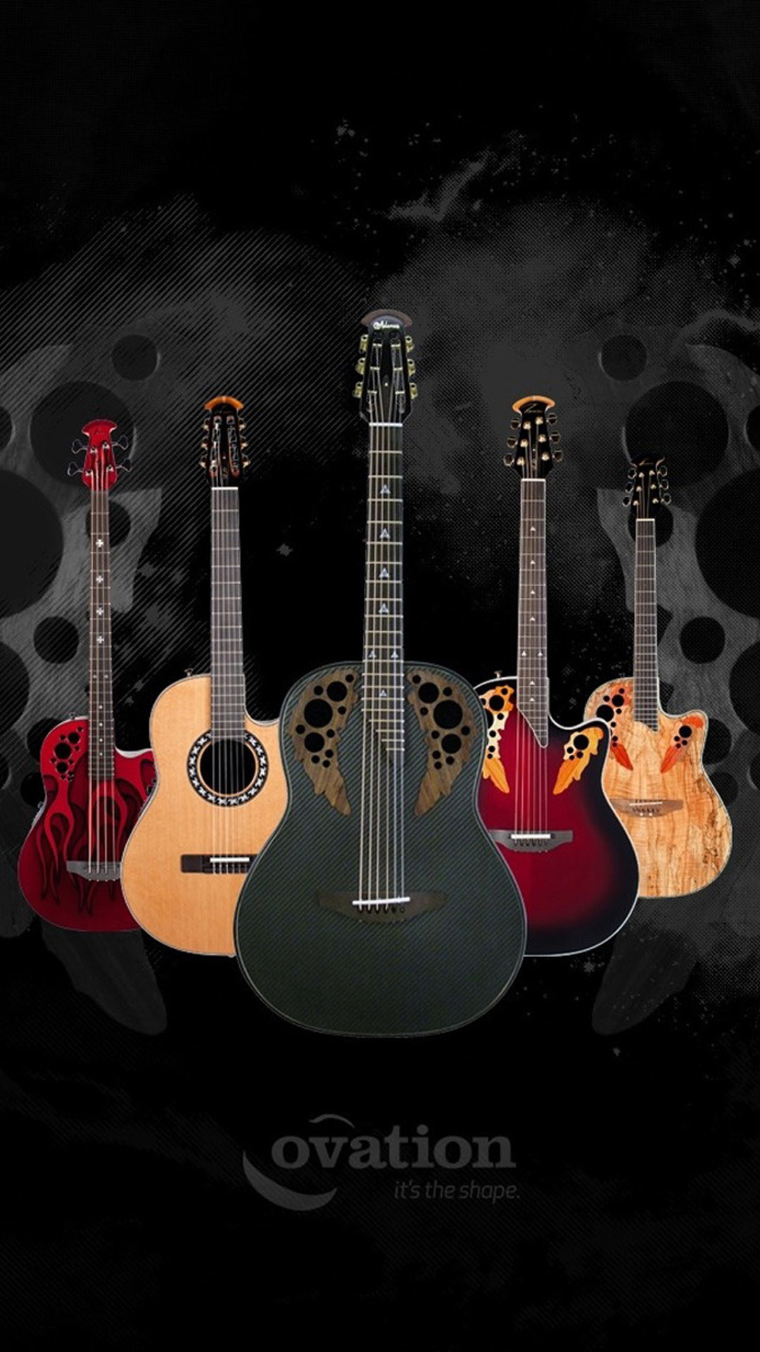 Chitarre acustiche, Ovation, Sfondo nero, 1080x1920, schermata di blocco iPhone