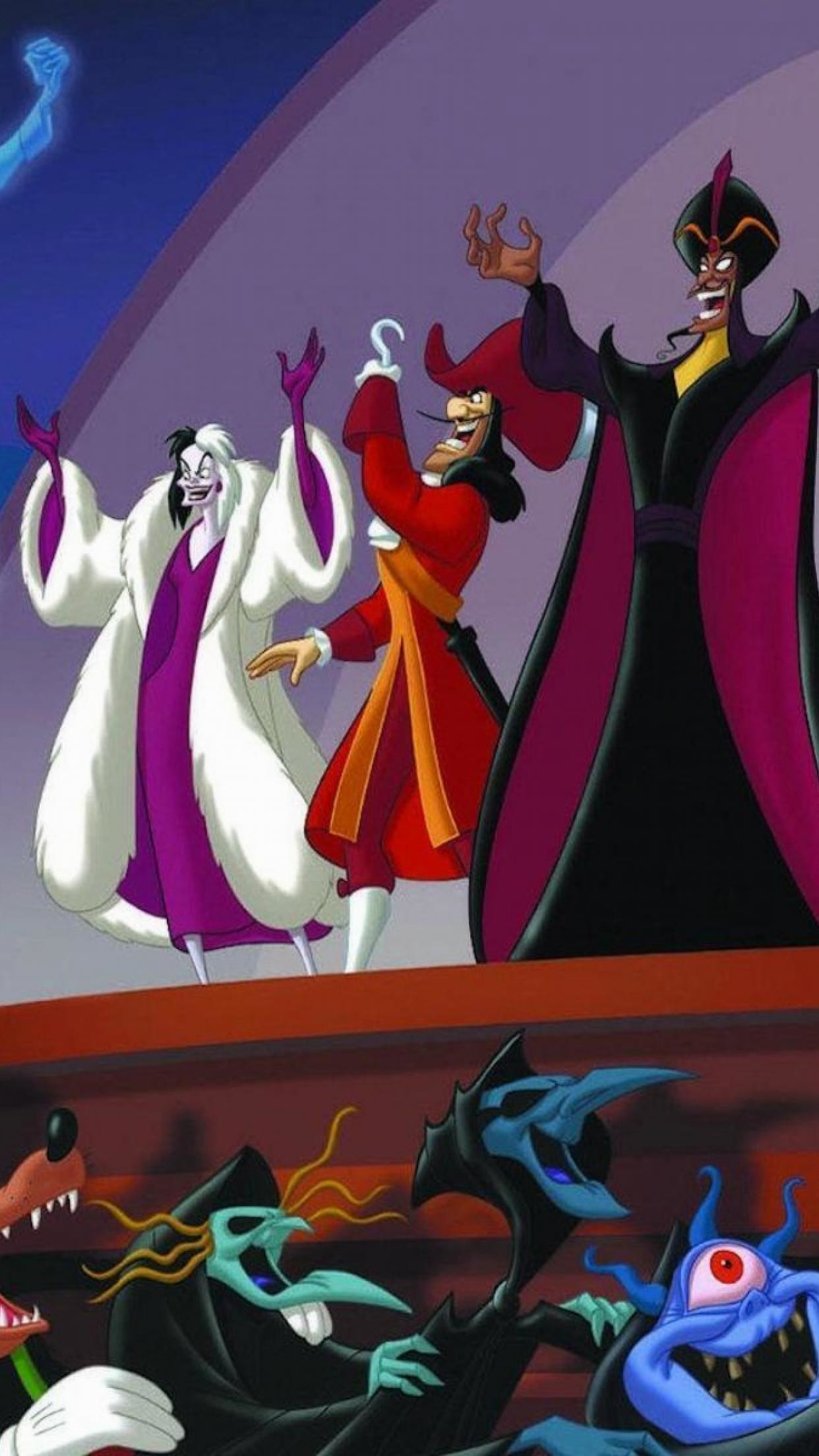Cattivi Disney, Crudelia De Mon, Jafar, Disney, Illustrazione, sfondo iPhone verticale