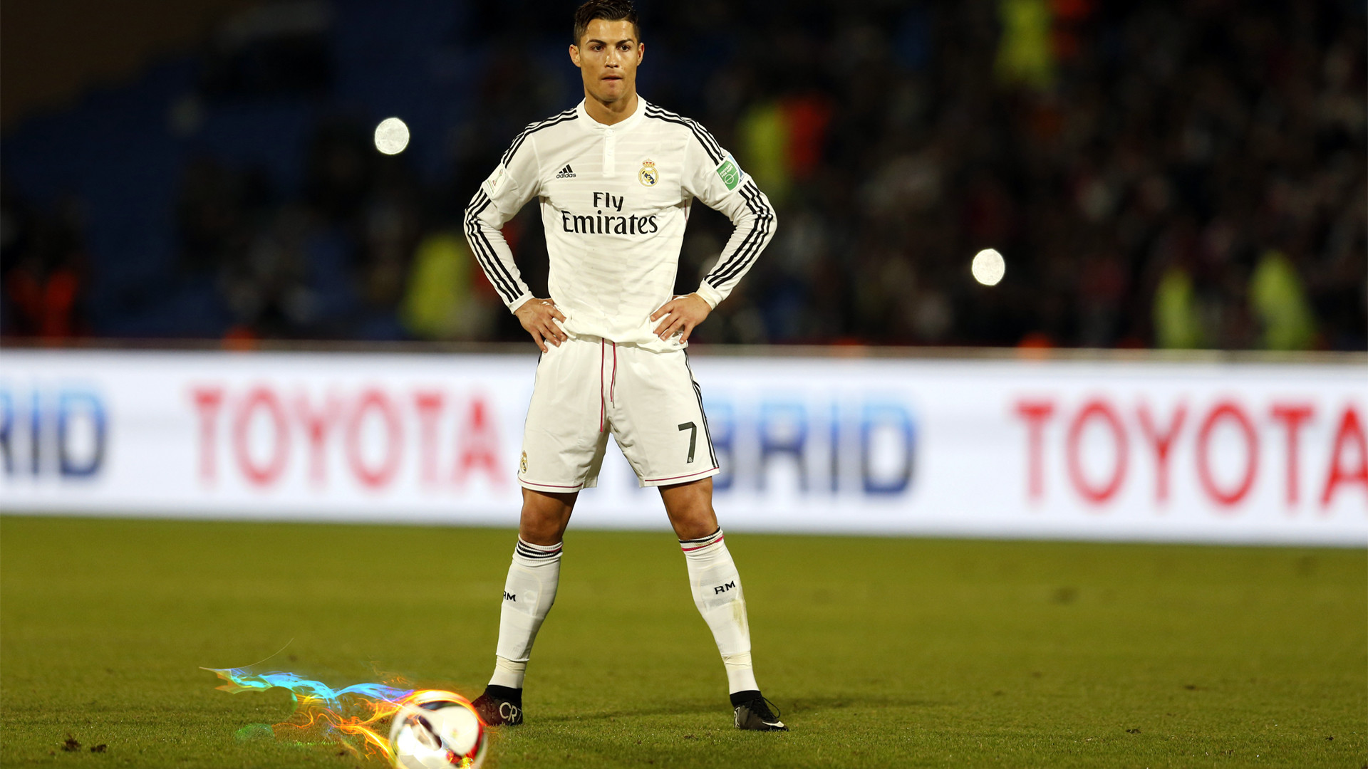 Cristiano Ronaldo, Real Madrid, Calcio di punizione, Mani sui fianchi, sfondo per portatile