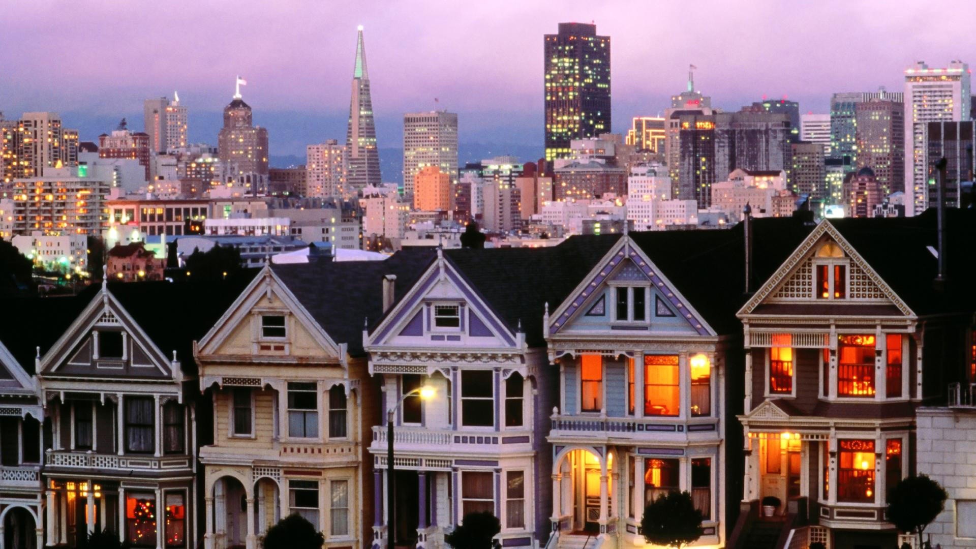 Painted Ladies, San Francisco, Case vittoriane, Skyline, 1920x1080, wallpaper desktop