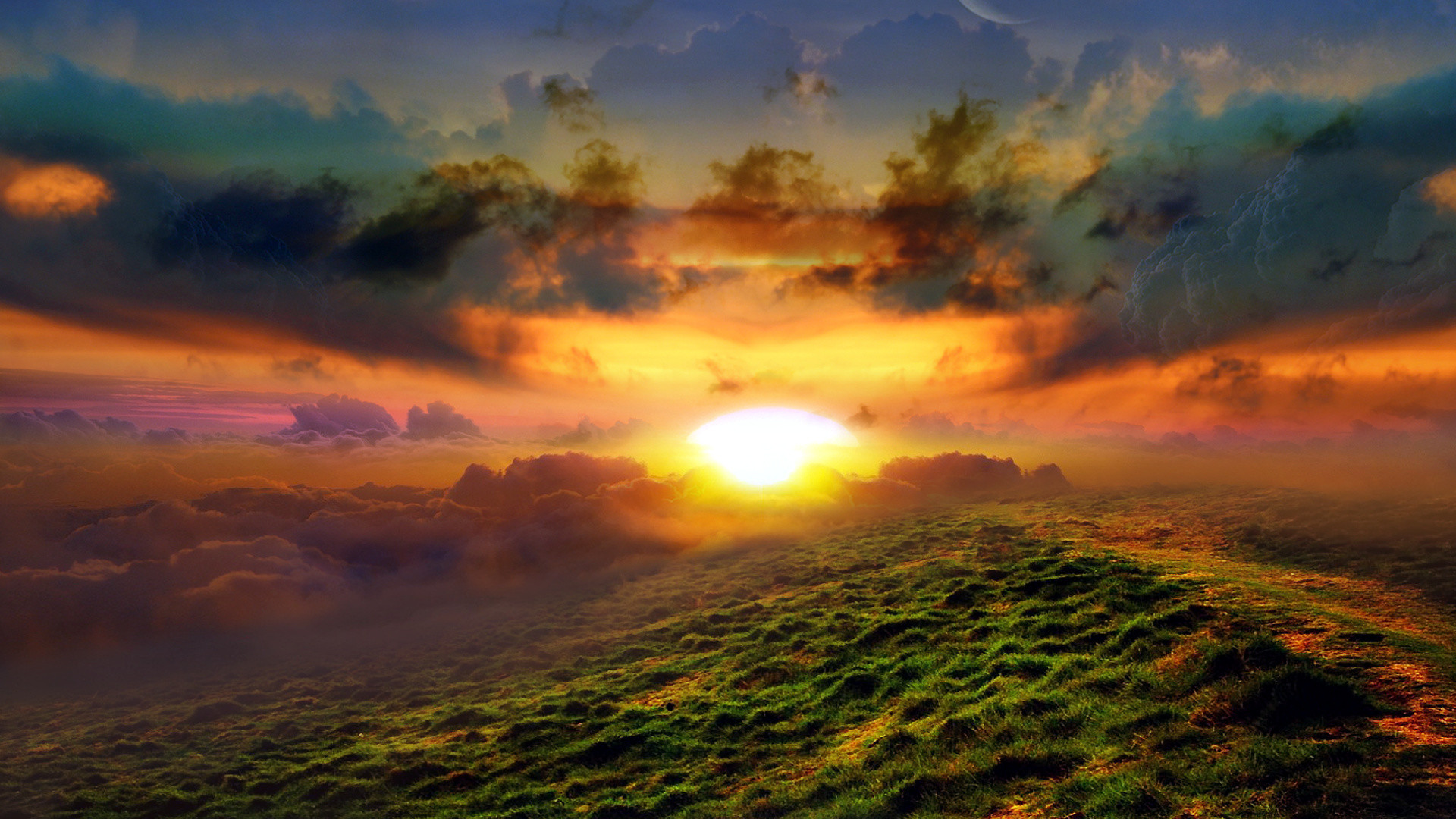 Nuvole, Collina, Sole, HDR, 16:9 Full HD, sfondo widescreen