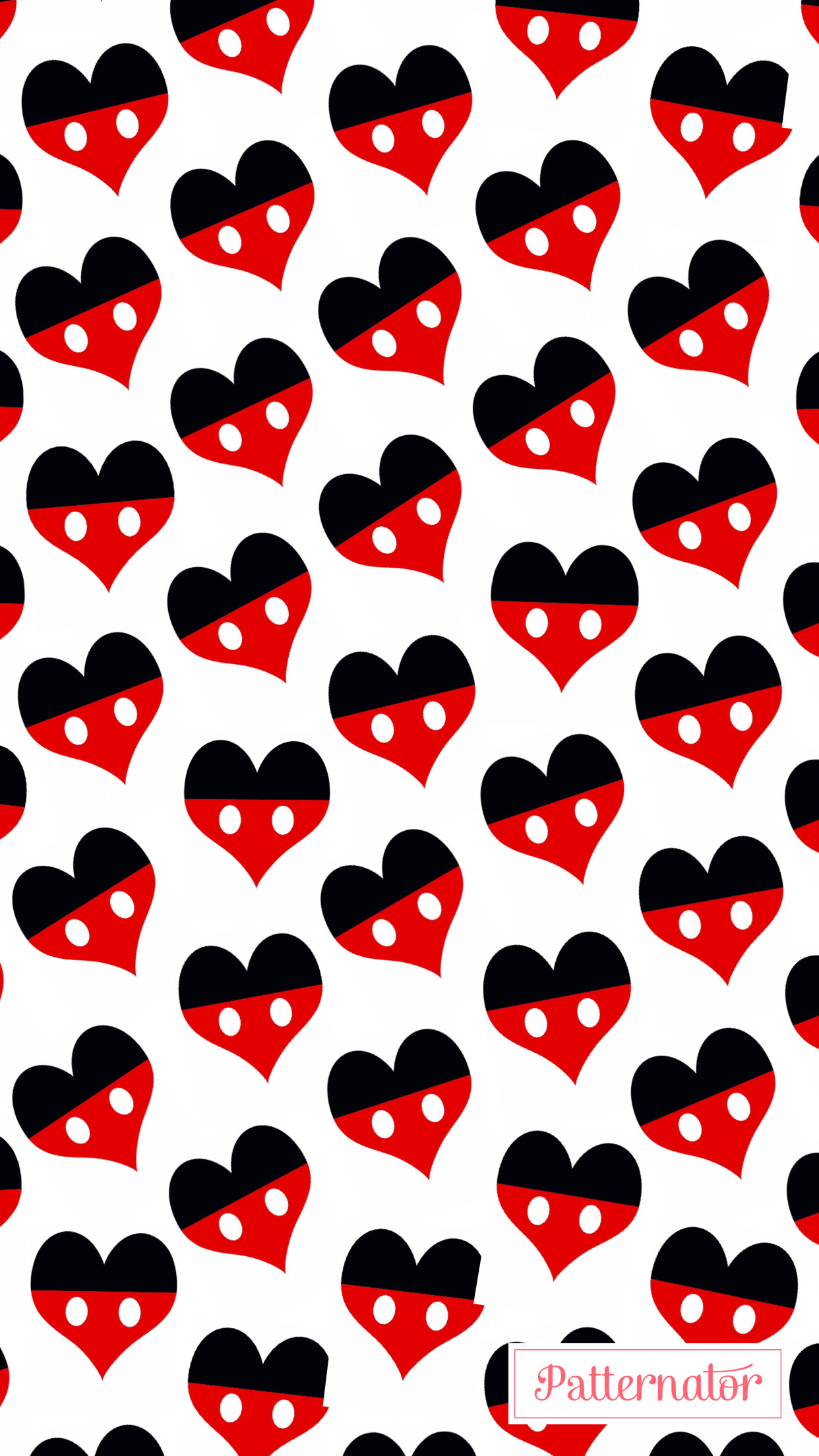 Orecchie di Topolino, Cuori, Motivo, Rosso e nero, Full HD, sfondo per iPhone e Android