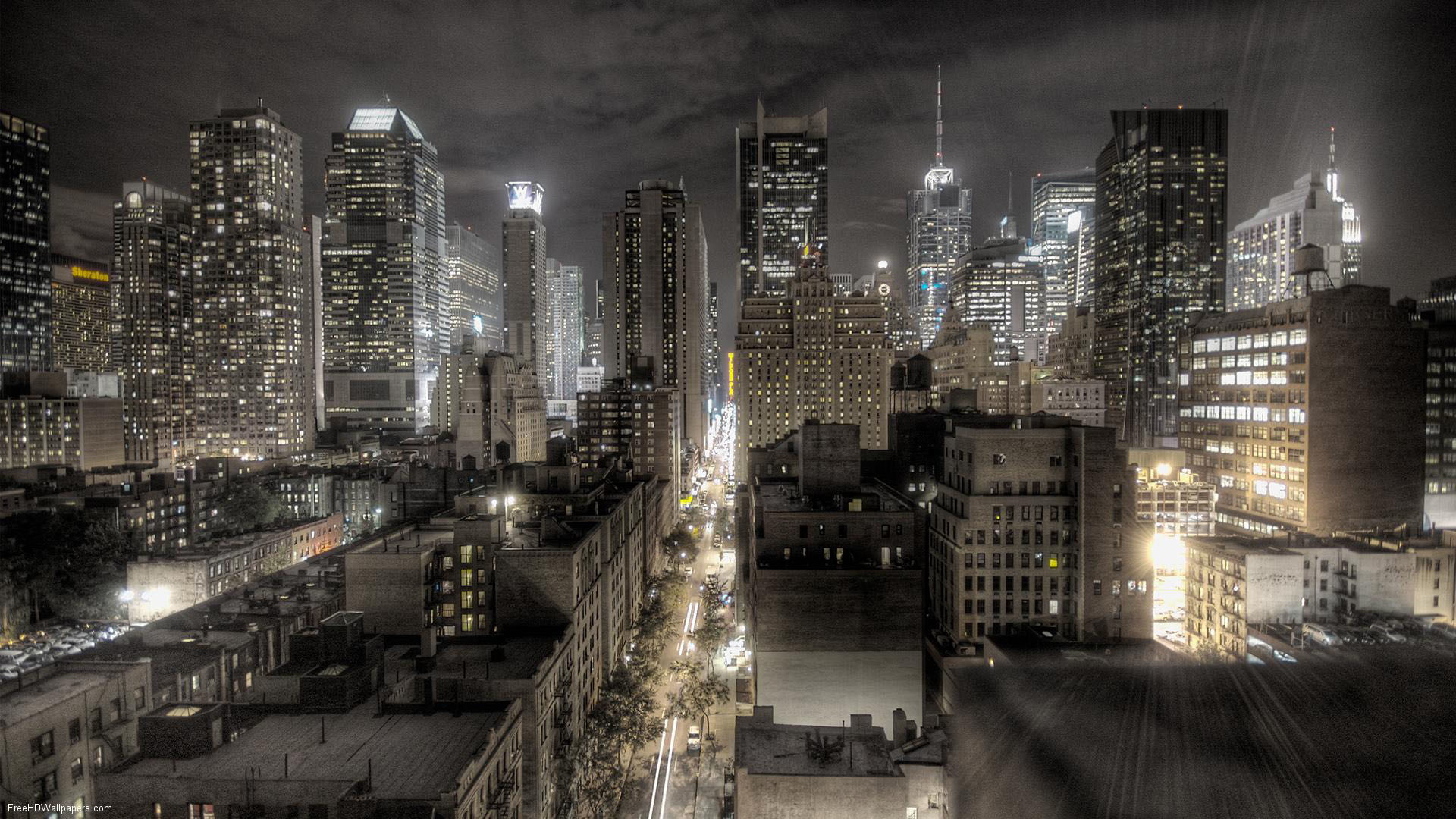 Gotham City, Skyline, Grattacieli, Notte, 16:9 Full HD, sfondo widescreen
