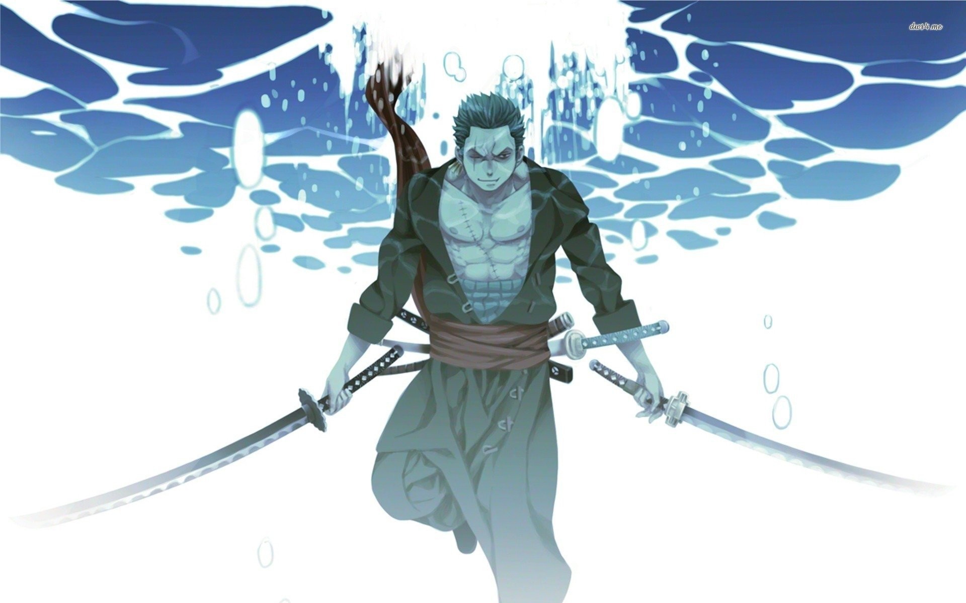 Roronoa Zoro, One Piece, Katane, Sott'acqua, Toni blu, 16:10 Full HD, sfondo widescreen