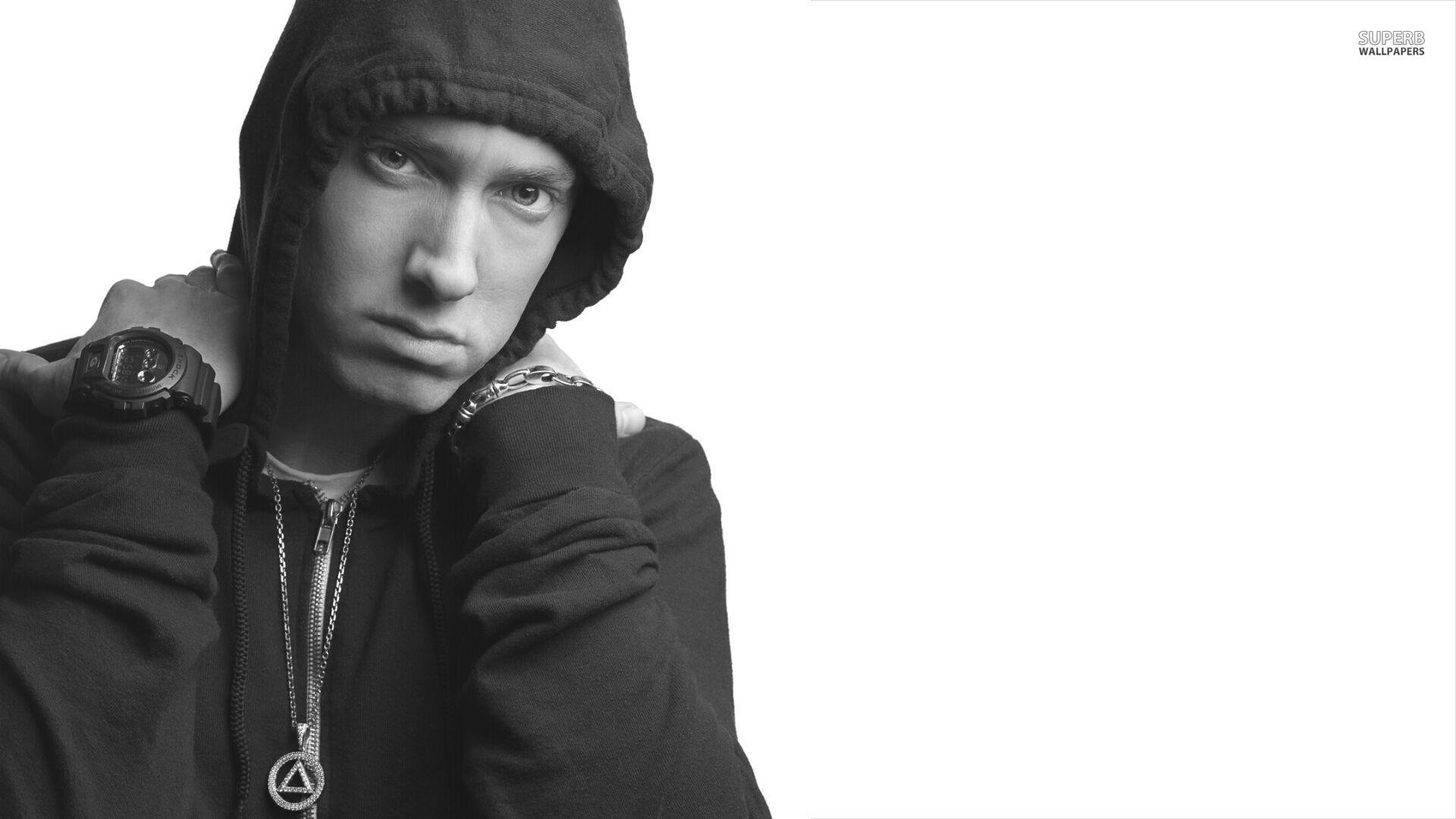 Eminem, Cappuccio, Bianco e nero, Full HD, sfondo per PC
