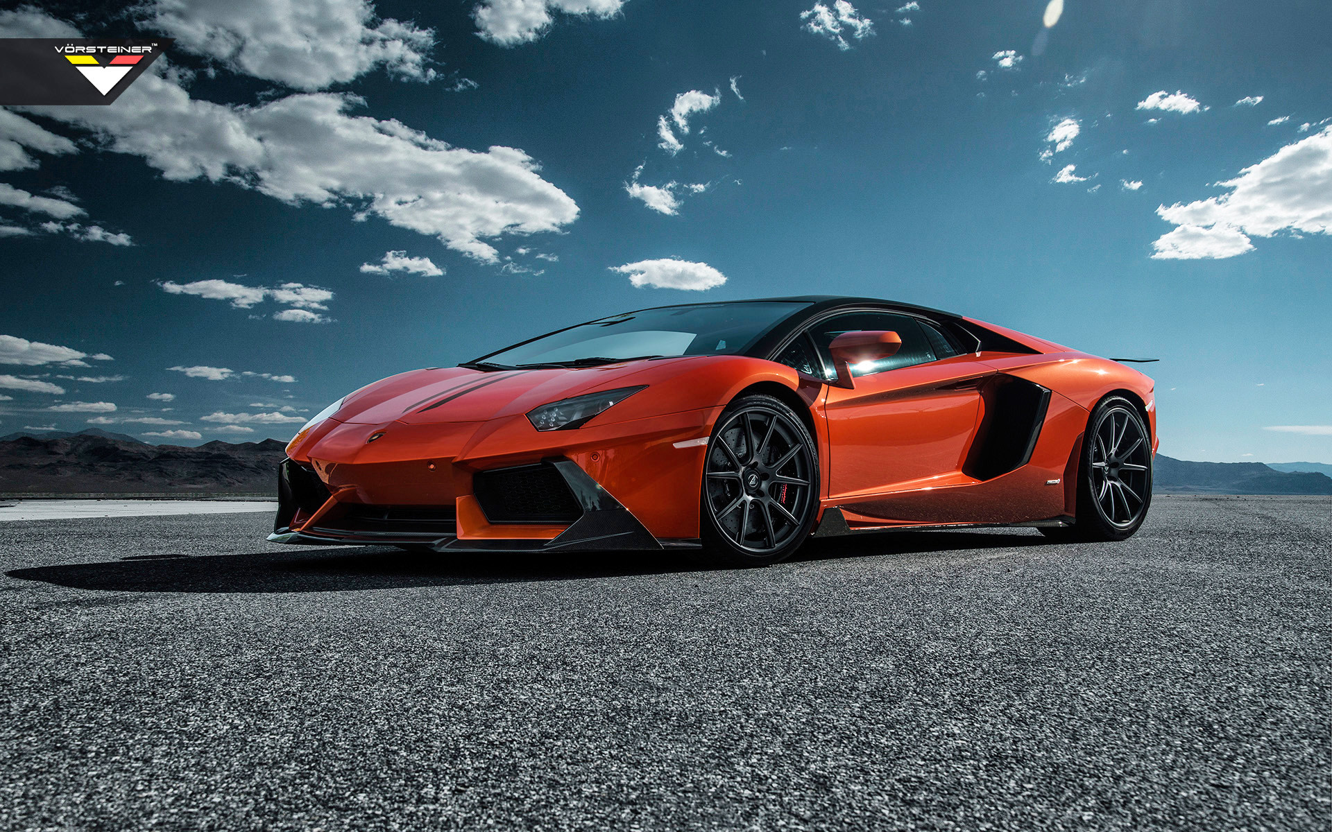 Lamborghini Aventador, Arancione, Cielo azzurro, Nuvole, 1920x1200, immagine di sfondo