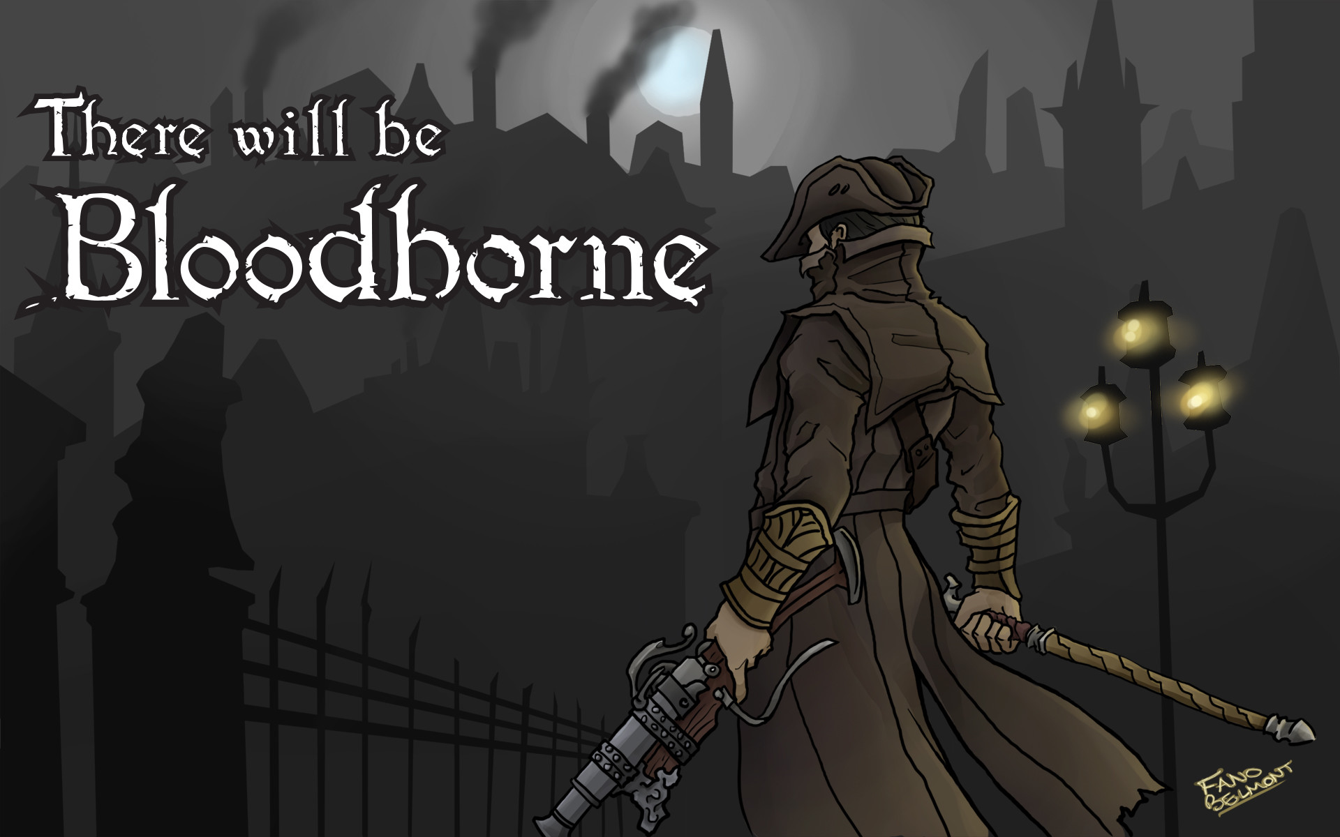 Bloodborne, There Will Be Bloodborne, Cacciatore, Fumetto, Lampione, sfondo 16:10 Full HD