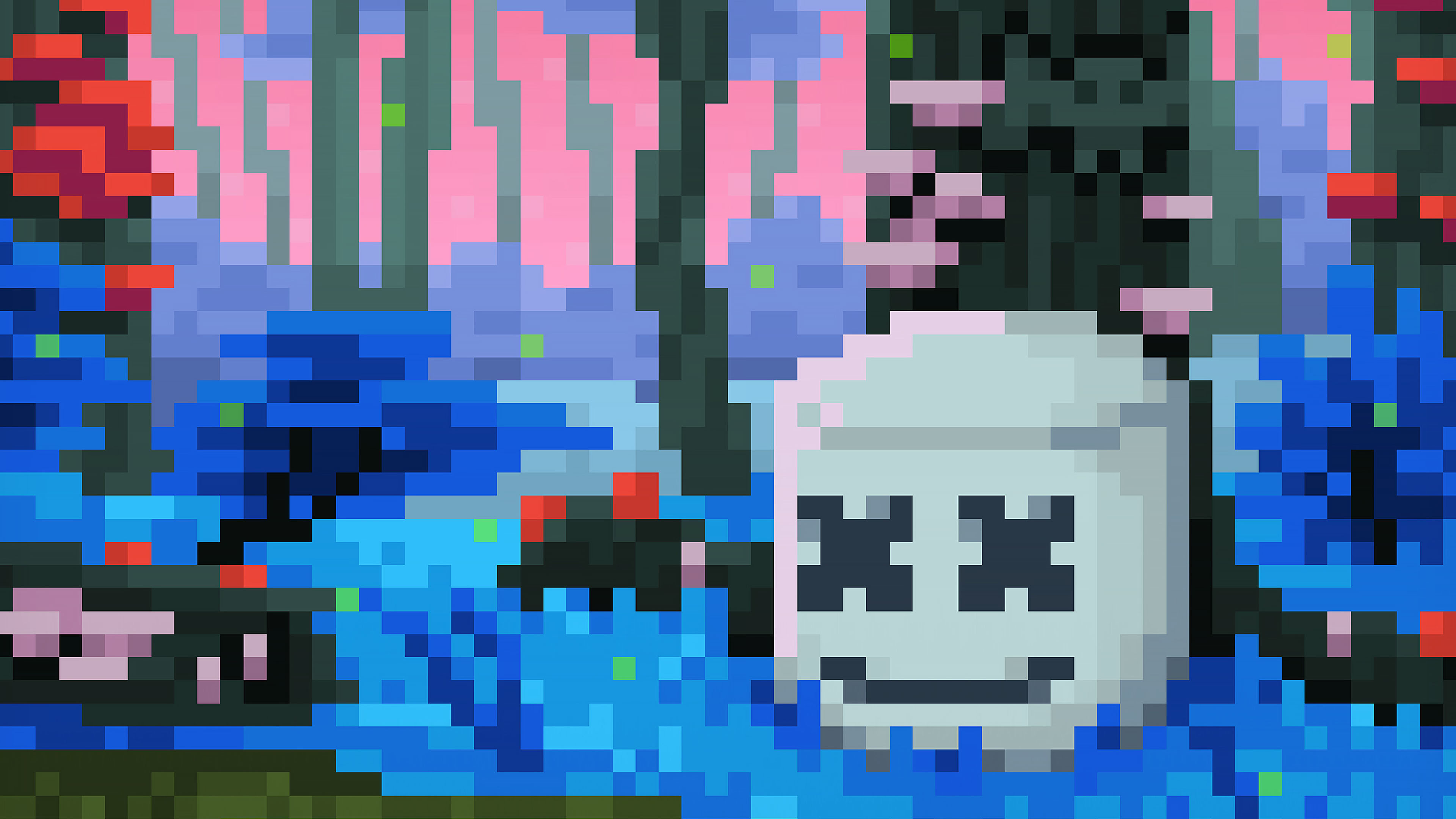 Marshmello, Pixel art, Foresta, Ruscello, 4K, sfondo per PC e portatile