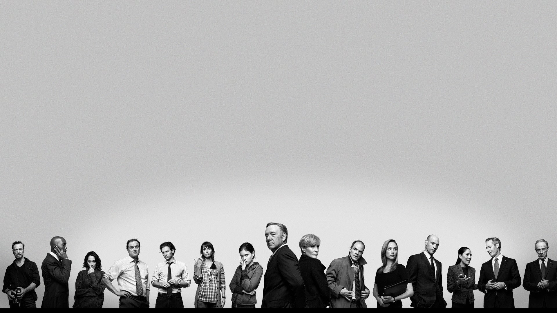 House of Cards, Cast, Panoramica, Bianco e nero, 1920x1080, wallpaper desktop