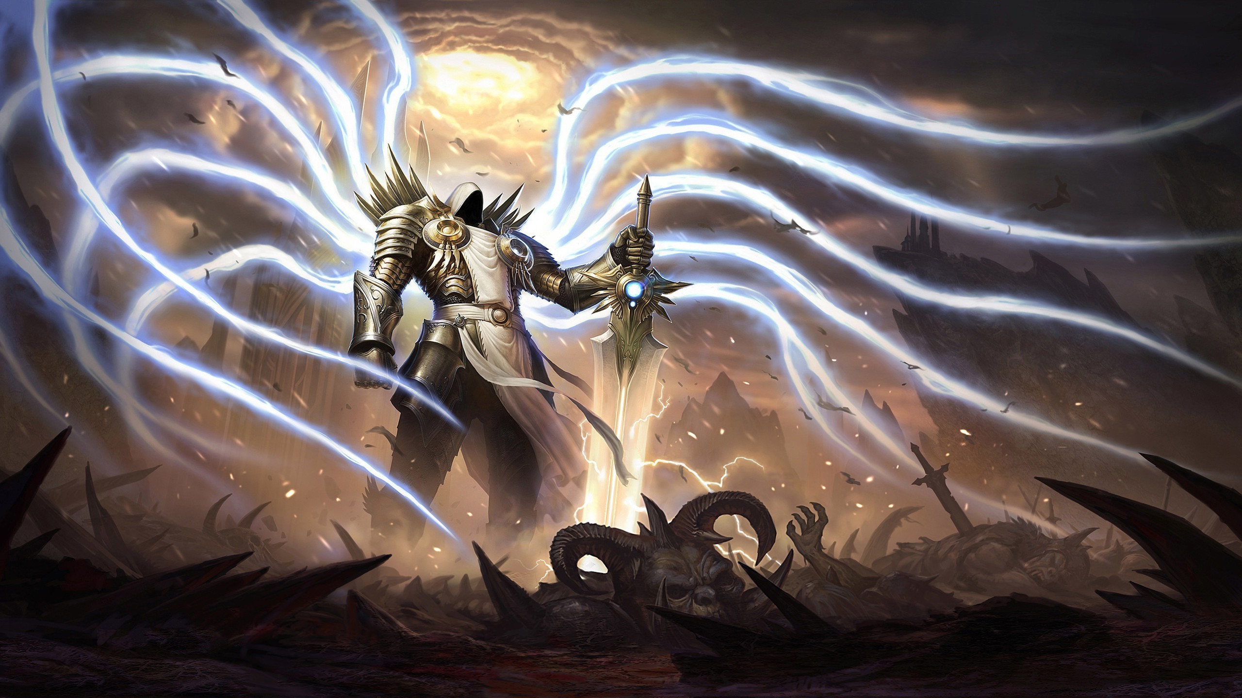 Tyrael, Diablo III, Arcangelo, Ali di luce, 2K, sfondo per PC e portatile