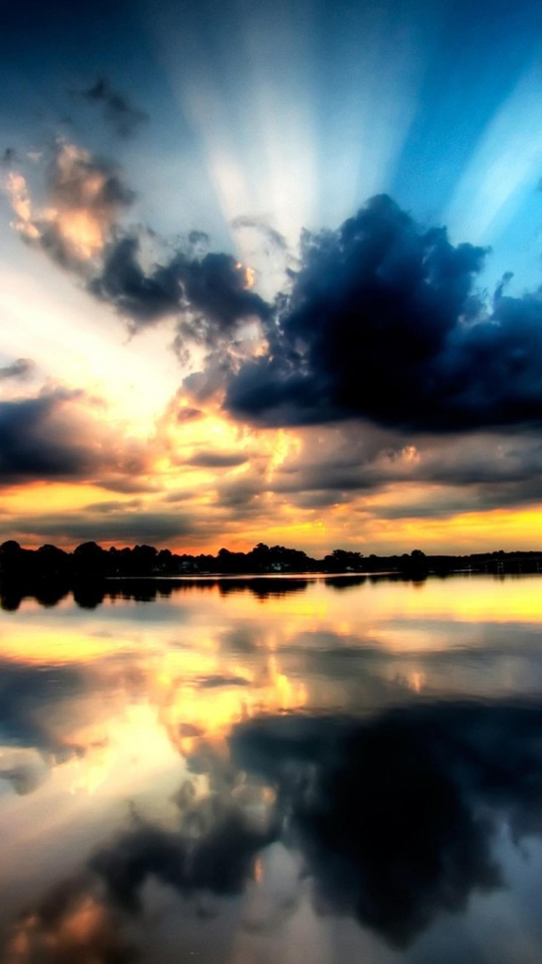 Raggi di sole, Nuvole, Lago, Riflesso, schermata di blocco LG G2