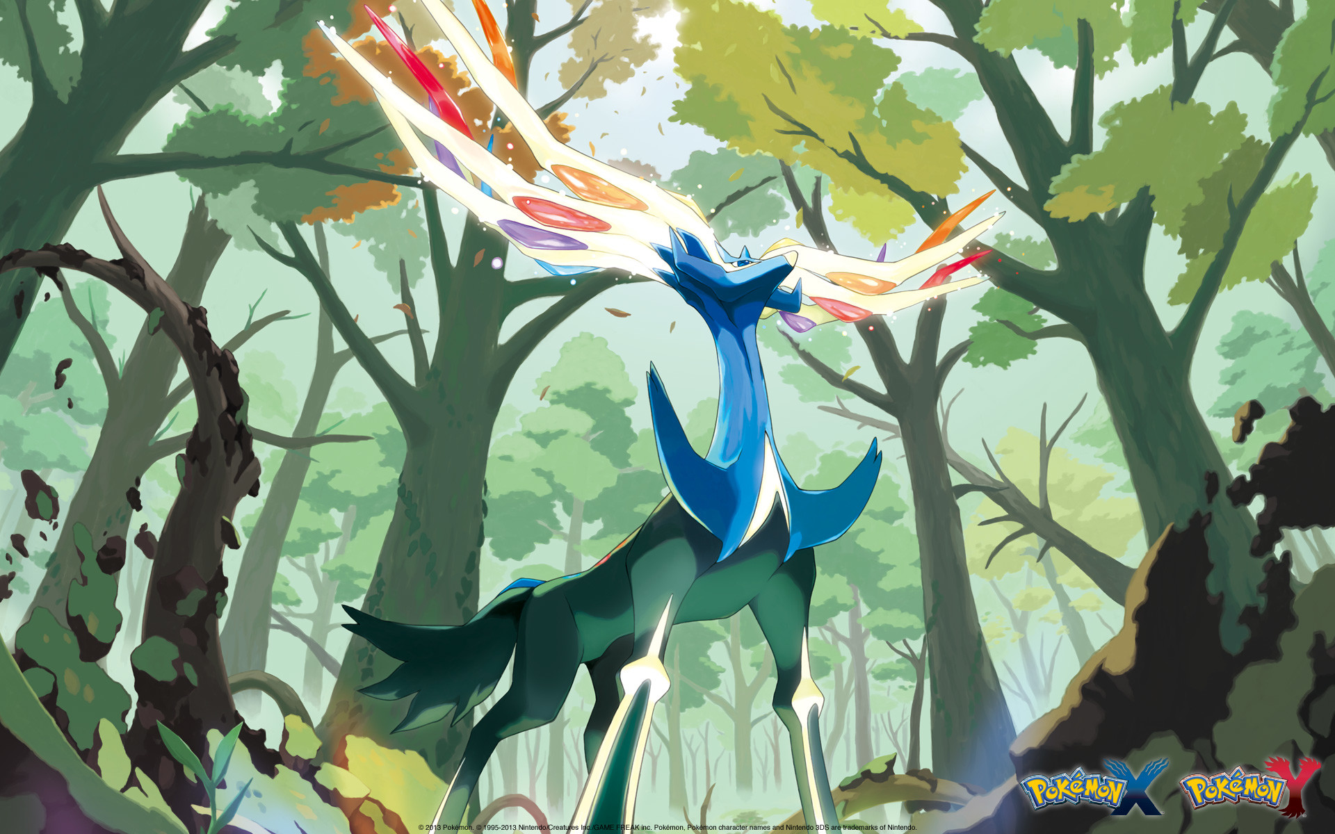 Xerneas, Pokémon X e Y, Foresta, Illustrazione, Full HD, wallpaper desktop