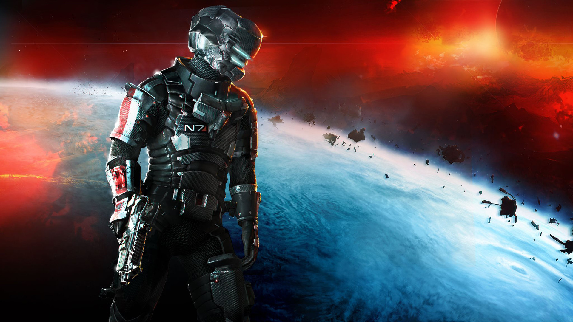 Isaac Clarke, Dead Space 2, Armatura N7, Mass Effect, Pianeta, Full HD, sfondo desktop