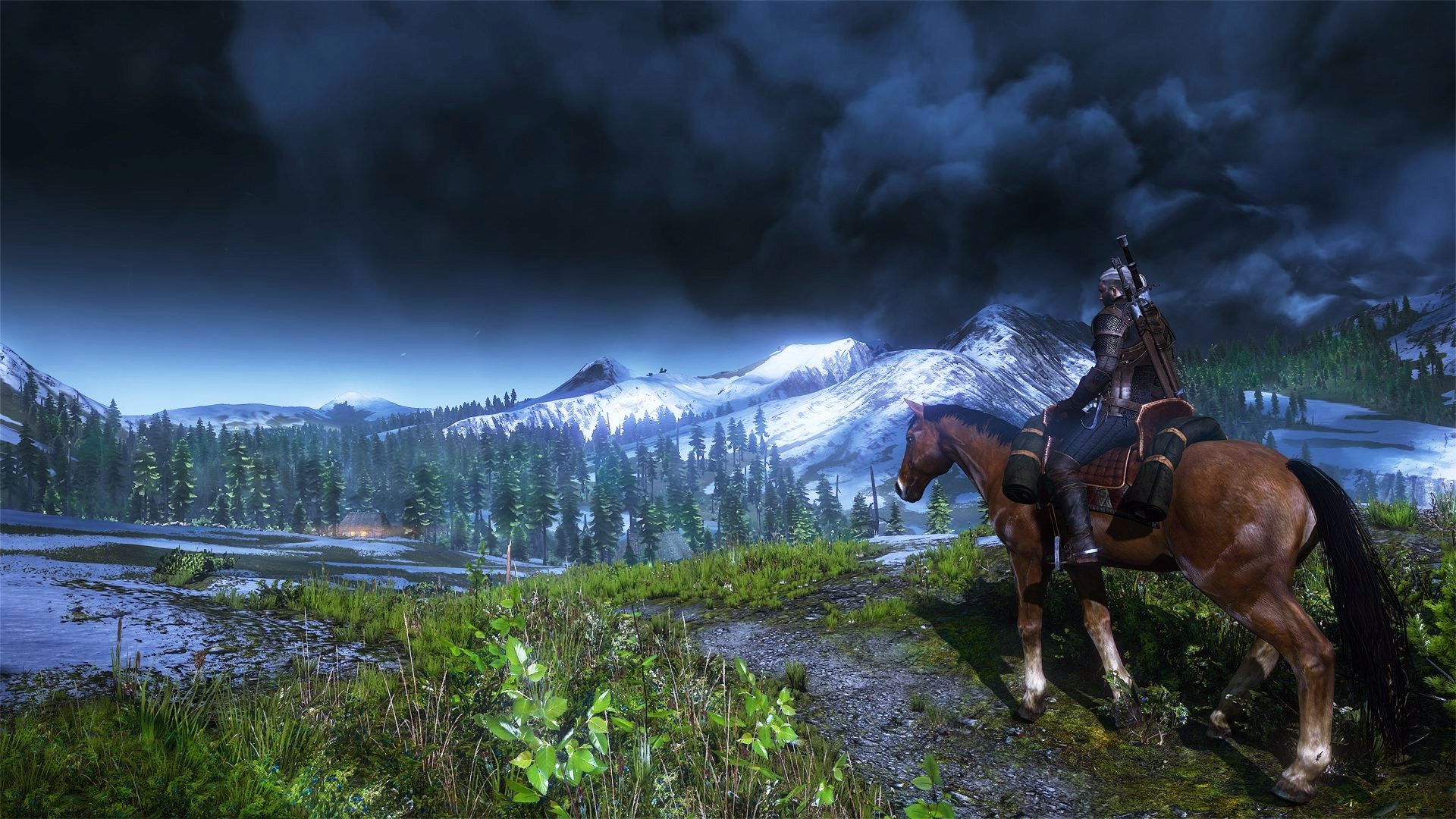 Geralt di Rivia, Rutilia, The Witcher 3: Wild Hunt, Cavallo, Paesaggio, sfondo widescreen Full HD