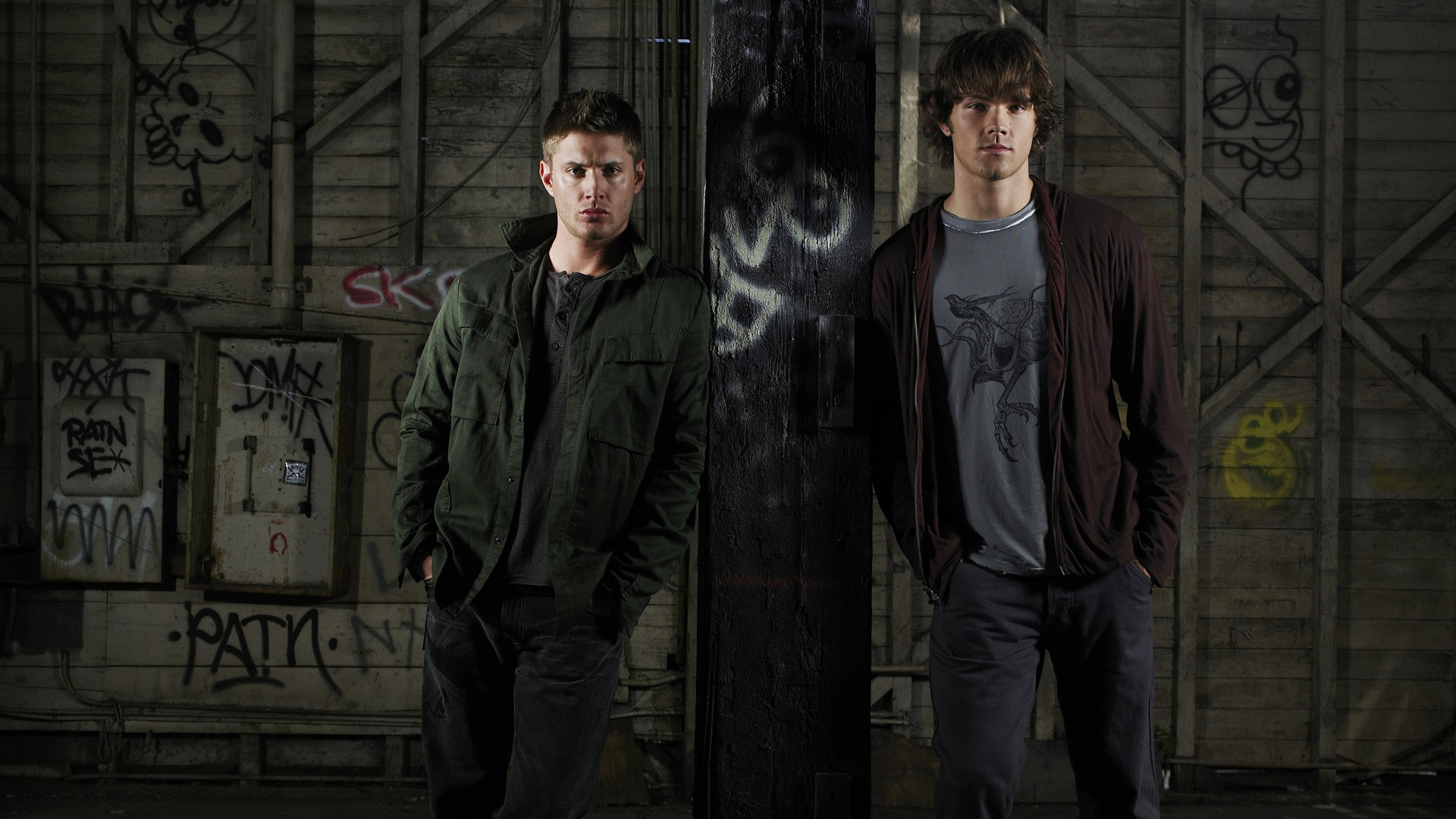 Dean Winchester, Sam Winchester, Supernatural, Graffiti, 1920x1080, immagine di sfondo
