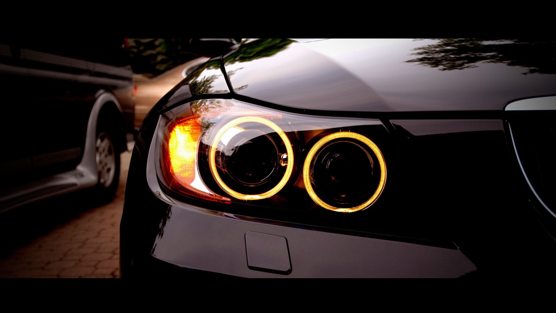 BMW, Angel eyes, Fari, Notte, Full HD, sfondo per portatile