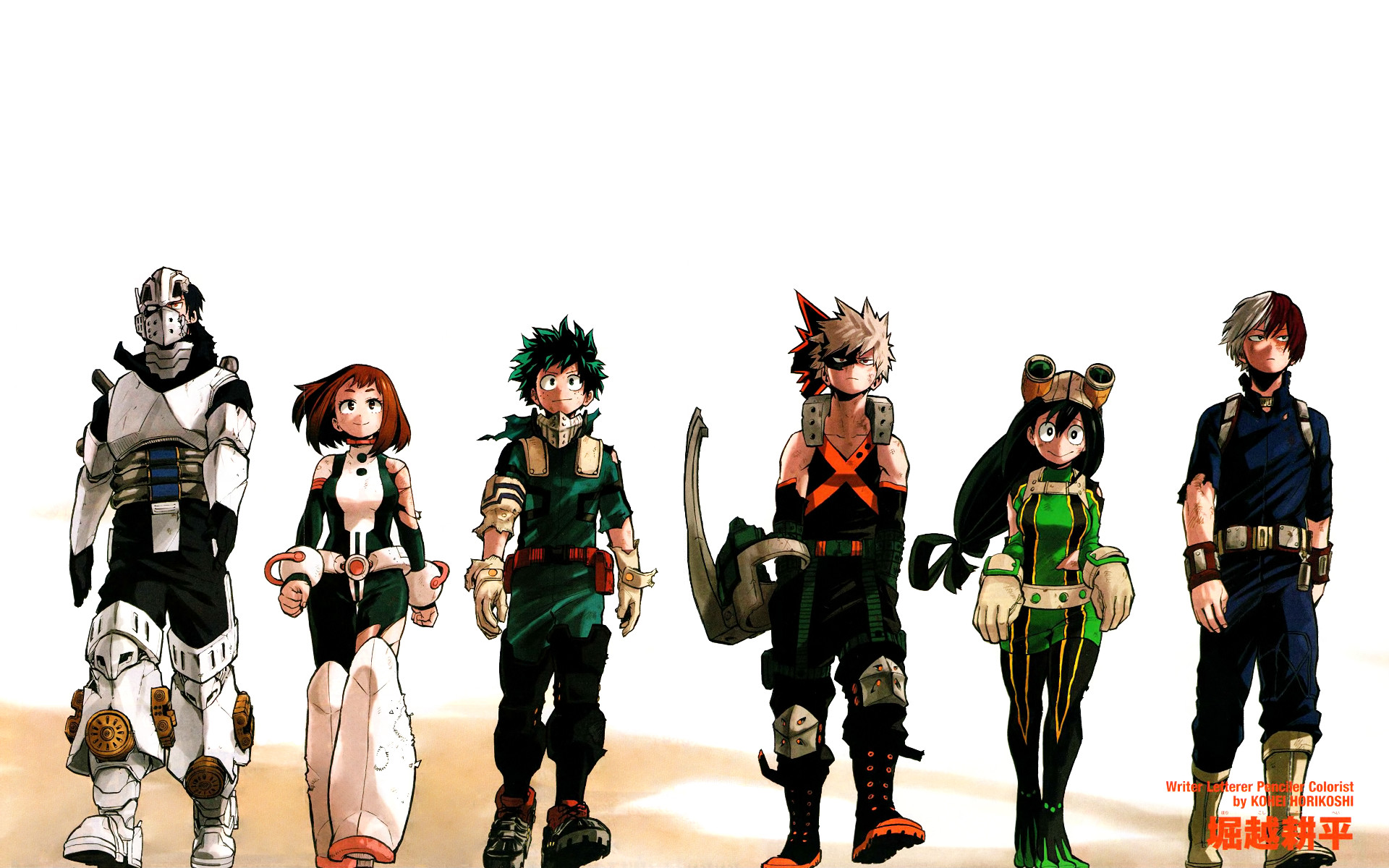 Izuku Midoriya, Ochaco Uraraka, Tenya Iida, Tsuyu Asui, My Hero Academia, Costumi da eroe, sfondo Full HD