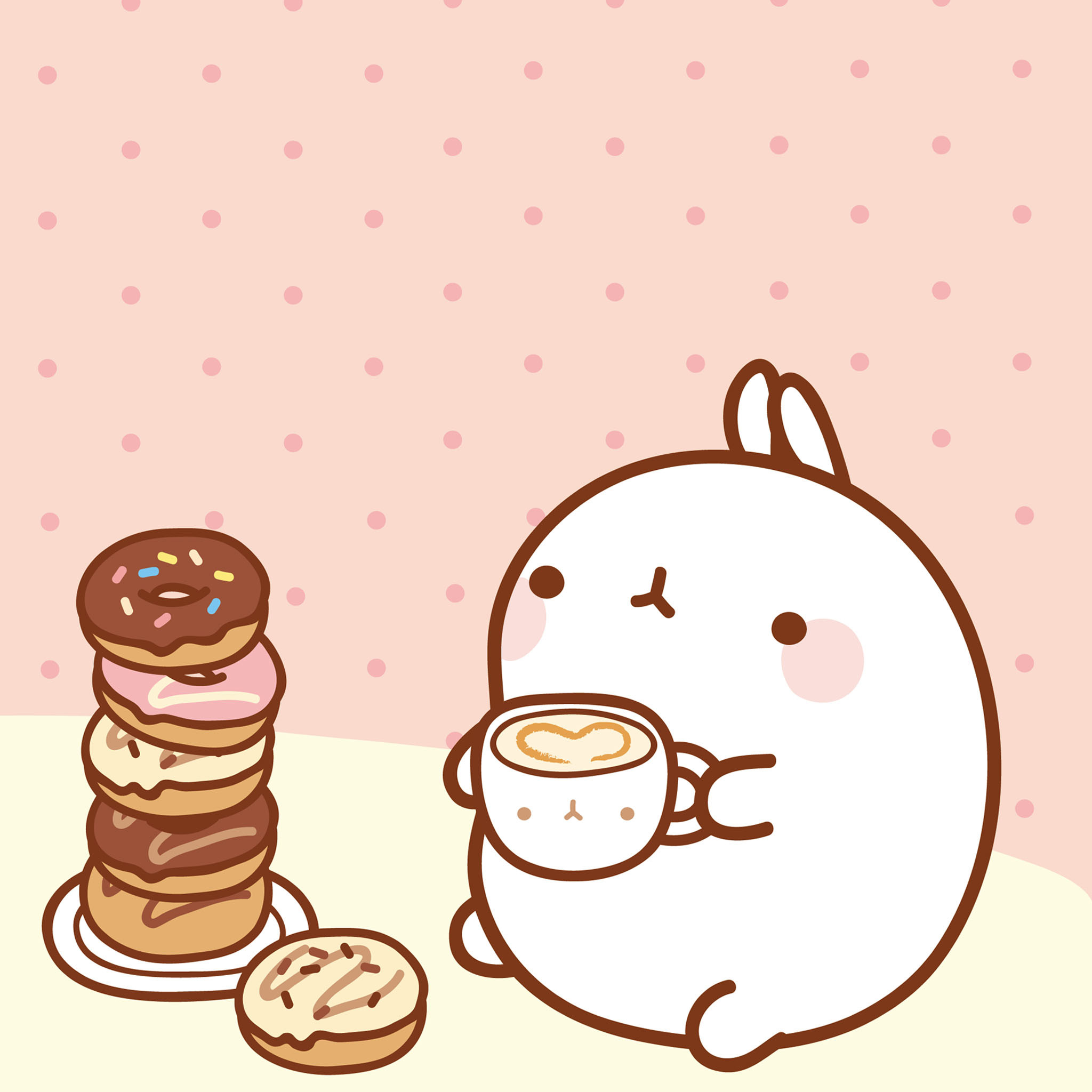 Molang, Ciambelle, Caffè, Kawaii, Full HD, schermata di blocco iPad