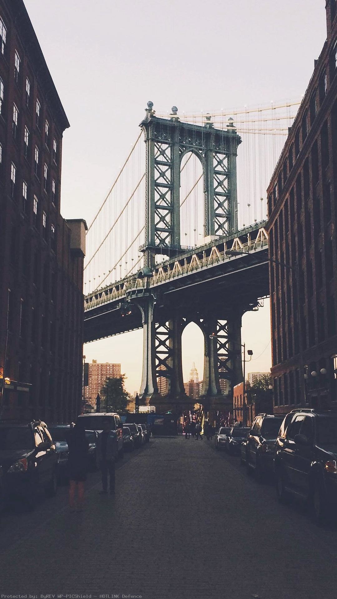 Ponte di Manhattan, Dumbo, Brooklyn, Strada, wallpaper per iPhone e Android