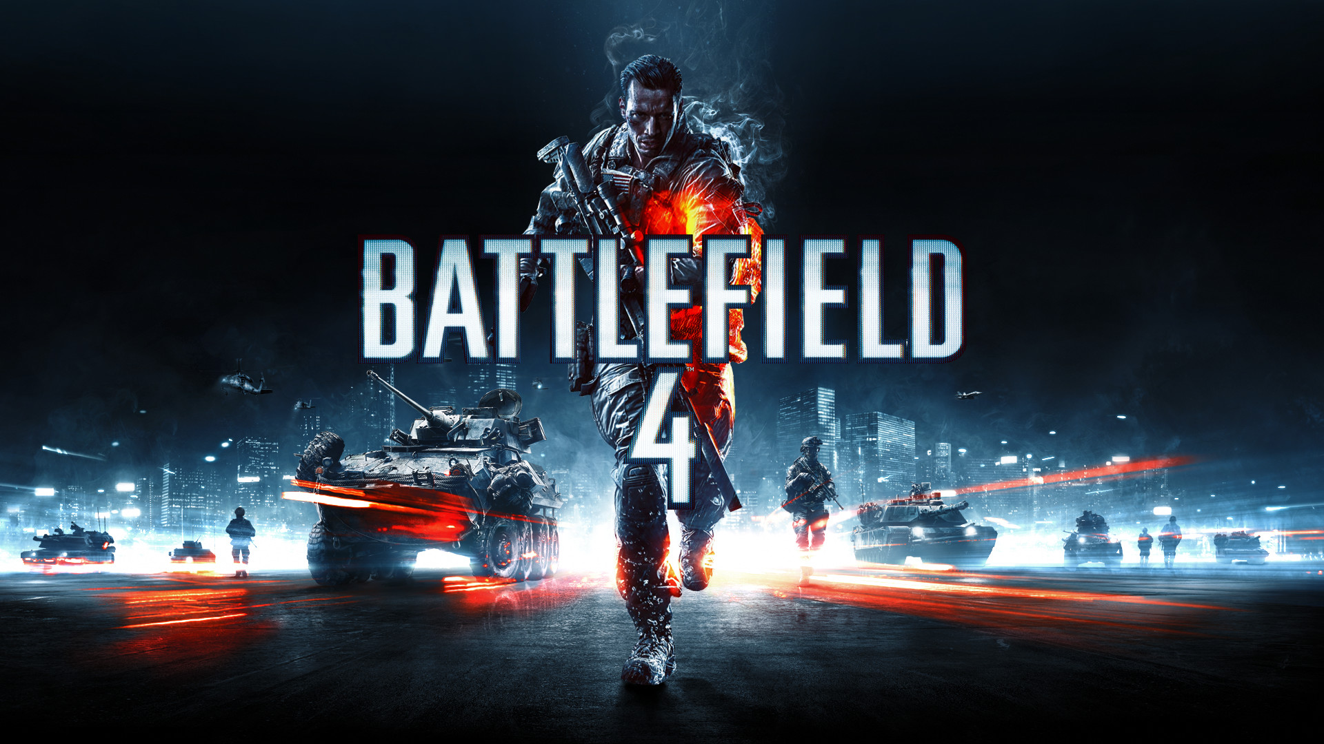 Battlefield 4, Logo, Soldato, Carri armati, Notte, Full HD, sfondo desktop