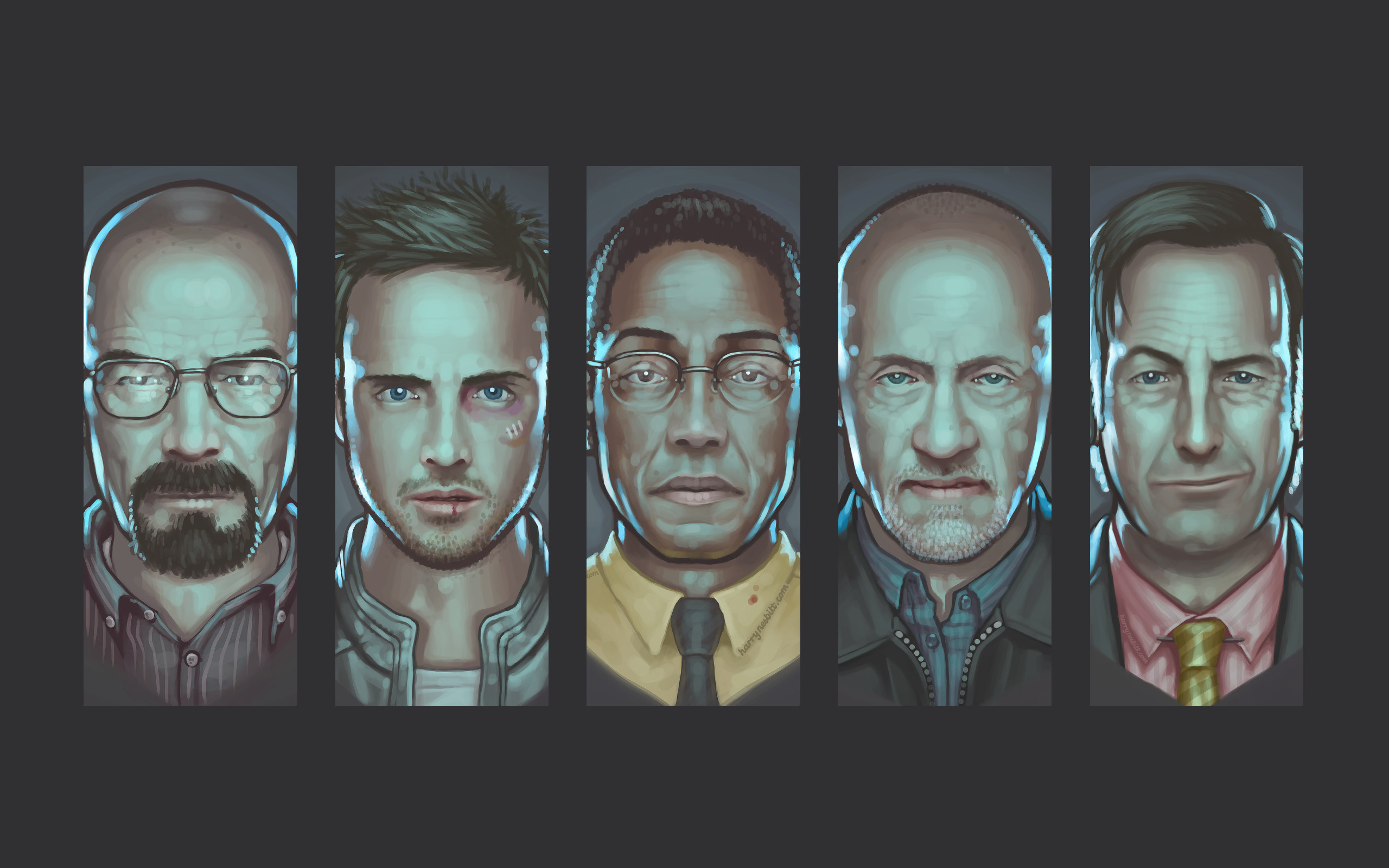 Walter White, Jesse Pinkman, Gus Fring, Mike Ehrmantraut, Saul Goodman, Breaking Bad, Ritratti, sfondo 1600p